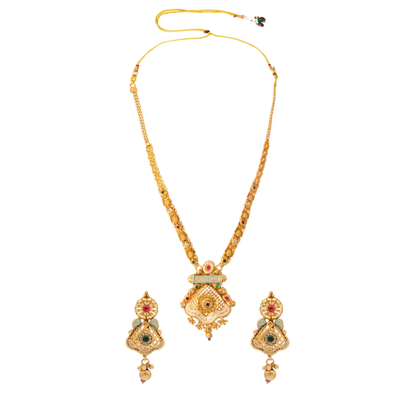 Shining Jewel Handcrafted Gold Plated Kundan,CZ, Studded One Gram Gold Haram Necklace with Matching Earrings Long Bridal Jewellery/Jewelry Set for Women (SJN_277)