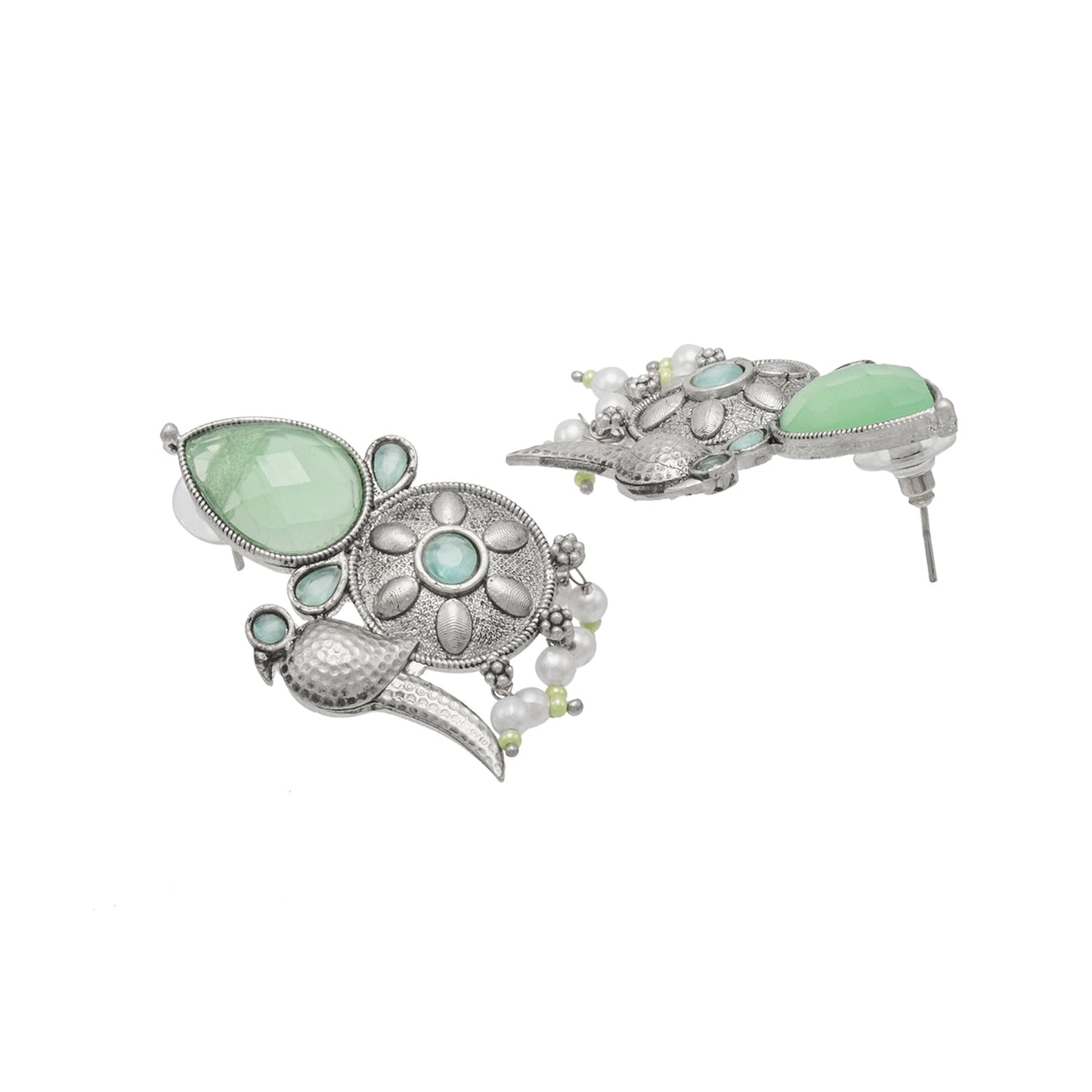 Shining Antique Silver Oxidised Bird Kundan Pearl Pendant Design With Matching Attractive Earring Jewellery Jewelry Necklace Set (SJN_283_S_LG)