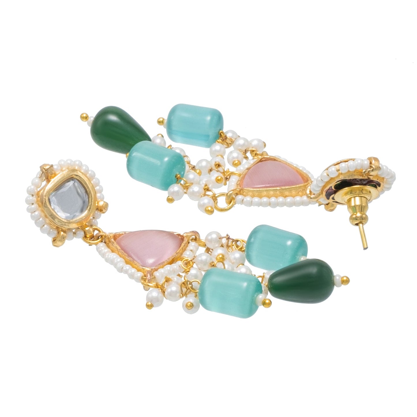 Shining Jewel Gold Plated Bridal Wedding Multicolored Kundan, CZ Pearl Beaded Choker Necklace with Drop Dangler Maching Earrings Jewellery Jewelry Set For Women (SJN_299.D3)