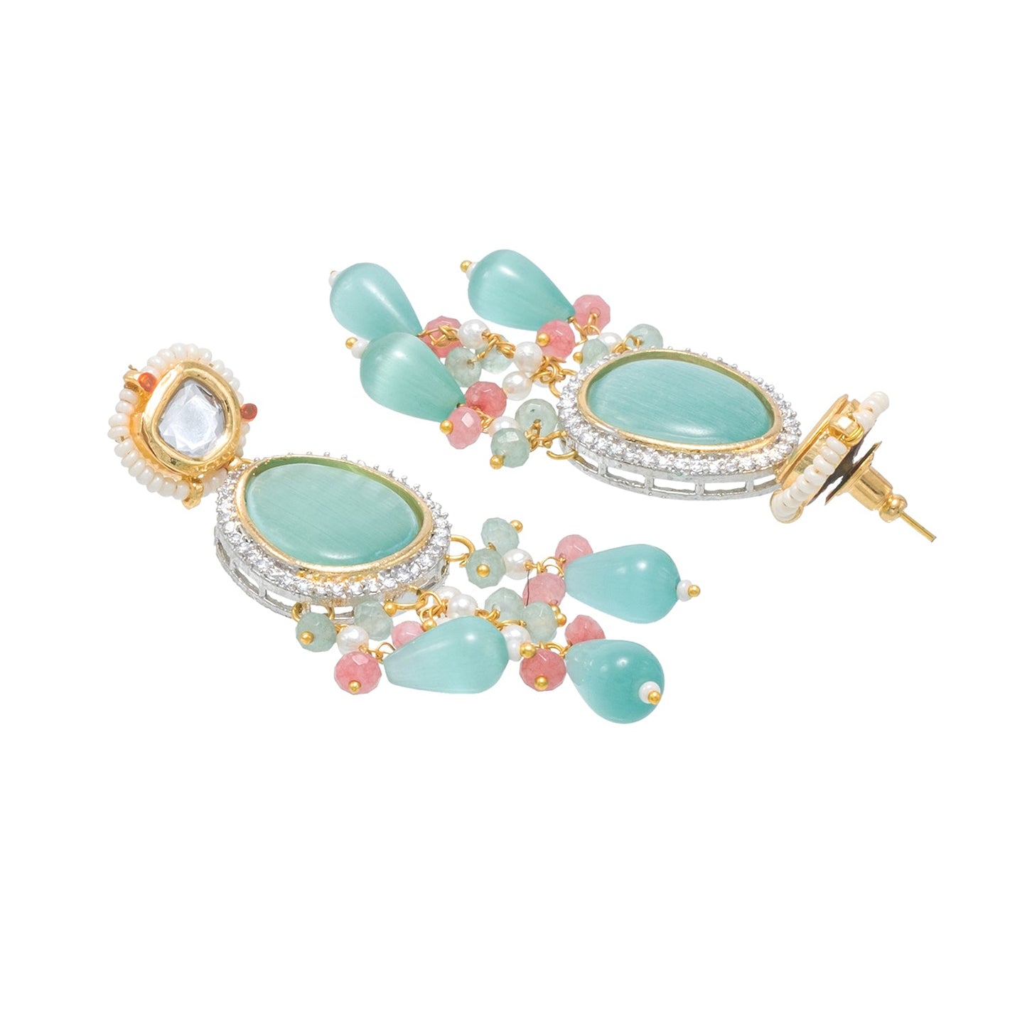 Shining Jewel Gold Plated Bridal Wedding Multicolored Kundan, CZ Pearl Beaded Choker Necklace with Drop Dangler Maching Earrings Jewellery Jewelry Set For Women (SJN_301.D3)