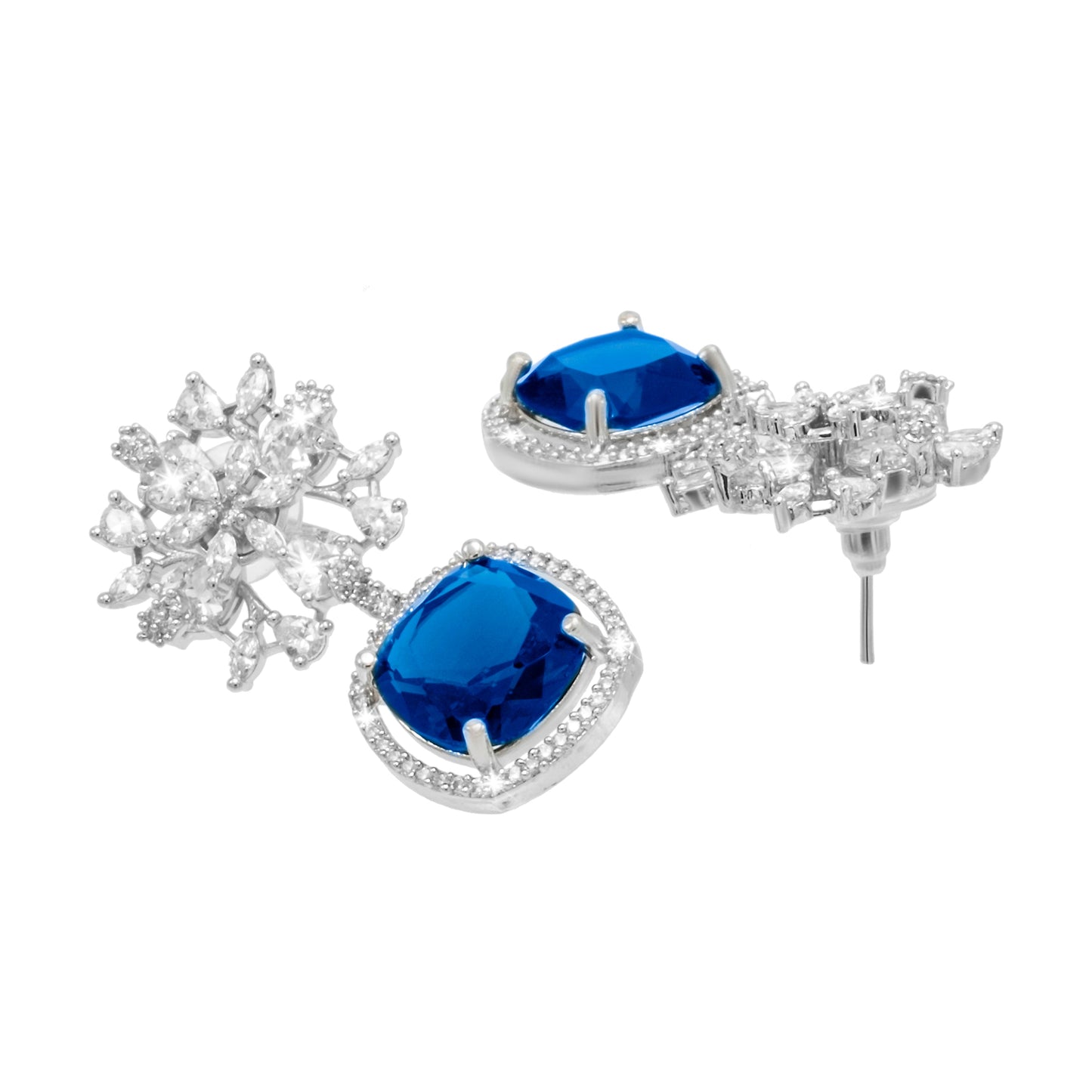 Shining Jewel by shivansh Western Rhodium Silver Plated CZ Stone , Crystals, & AD Crafted Elegant Flower Design with Maching Earring Pendant Set for Women (SJN_309_S_BL)