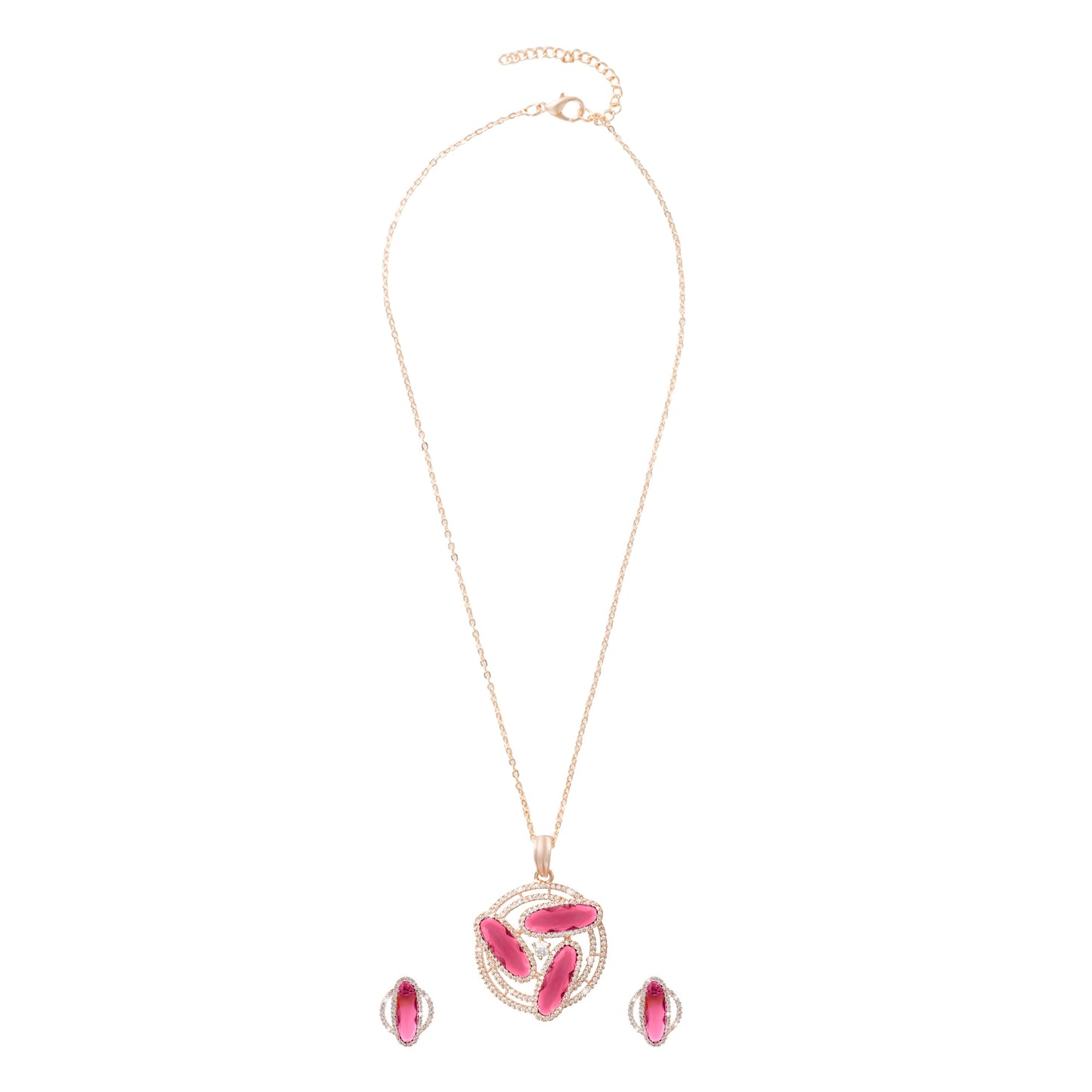 Shining Jewel by Shivansh Western Elegant Rose Gold-Plated CZ Stone & Crystals & AD with Maching Dailywear Partywear Earring Pendant Set for Women (SJN_310_RG_R)
