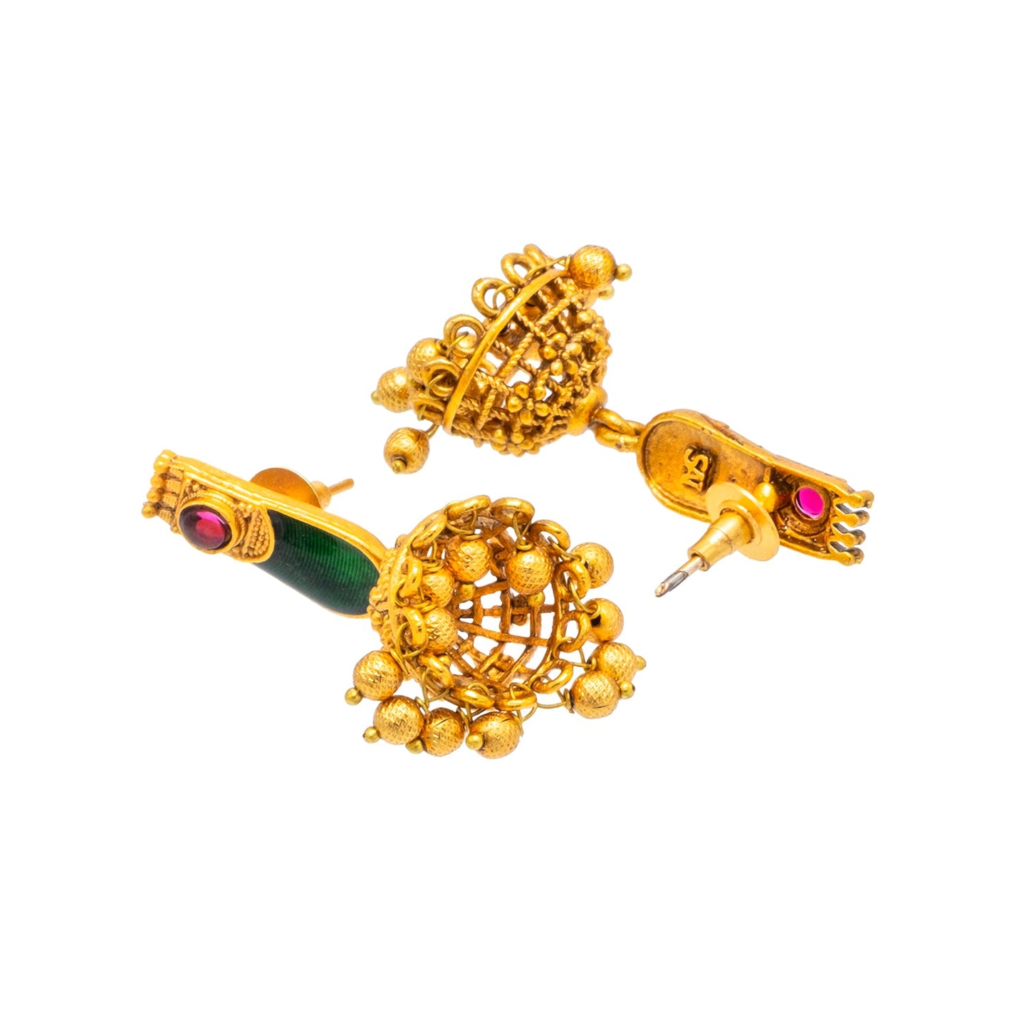 Shining Jewel Gold-Plated Temple Matte Kemp Palka Design with kundan, Pearl with Maching Earring Adjustable Dori Jewellery Set for women (SJN_311)