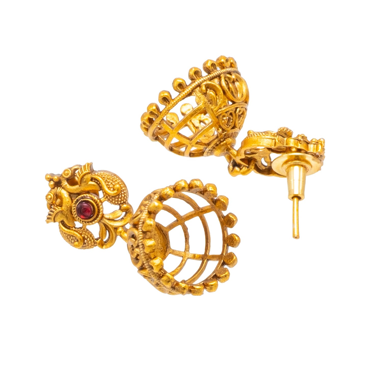 Shining Jewel - by Shivansh Antique Matte Gold Plated Temple Jewellery Inspired Wedding Peacock Design Long Necklace Jewellery Set for Women (SJN_313)