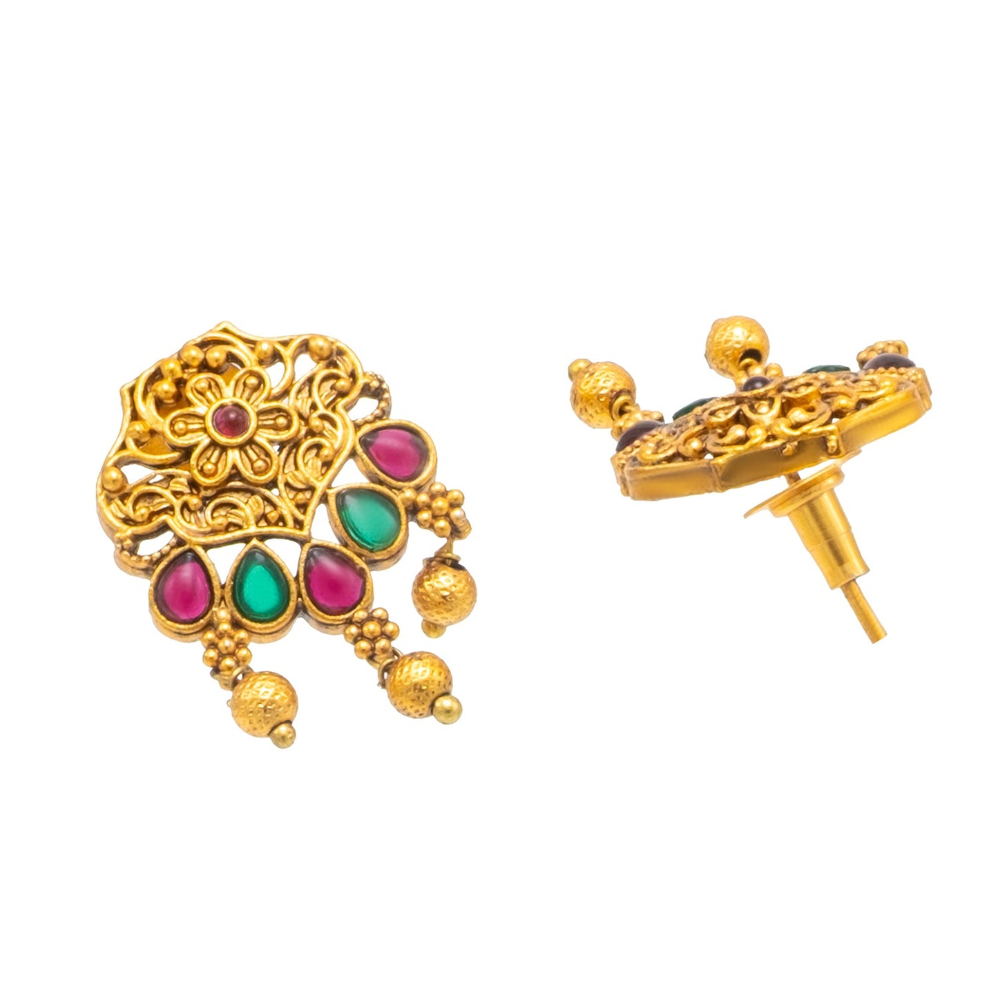 Shining Jewel by Shivansh Gold-Plated Temple Kundan Pearl Design inspired Wedding Pendant with Matching Earrings Set for Women (SJN_320_D1)