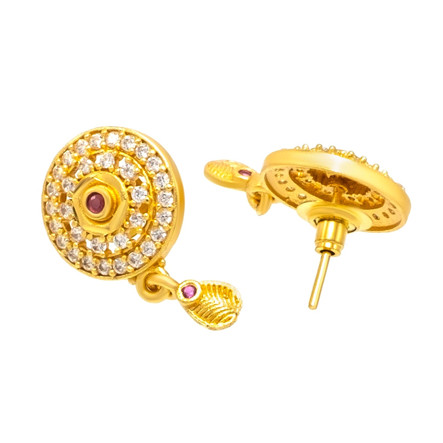Shining Jewel by Shivansh Gold Plated CZ Stone Round Pendant Necklace Set with Matching Earrings for Women & Girls SJN_334