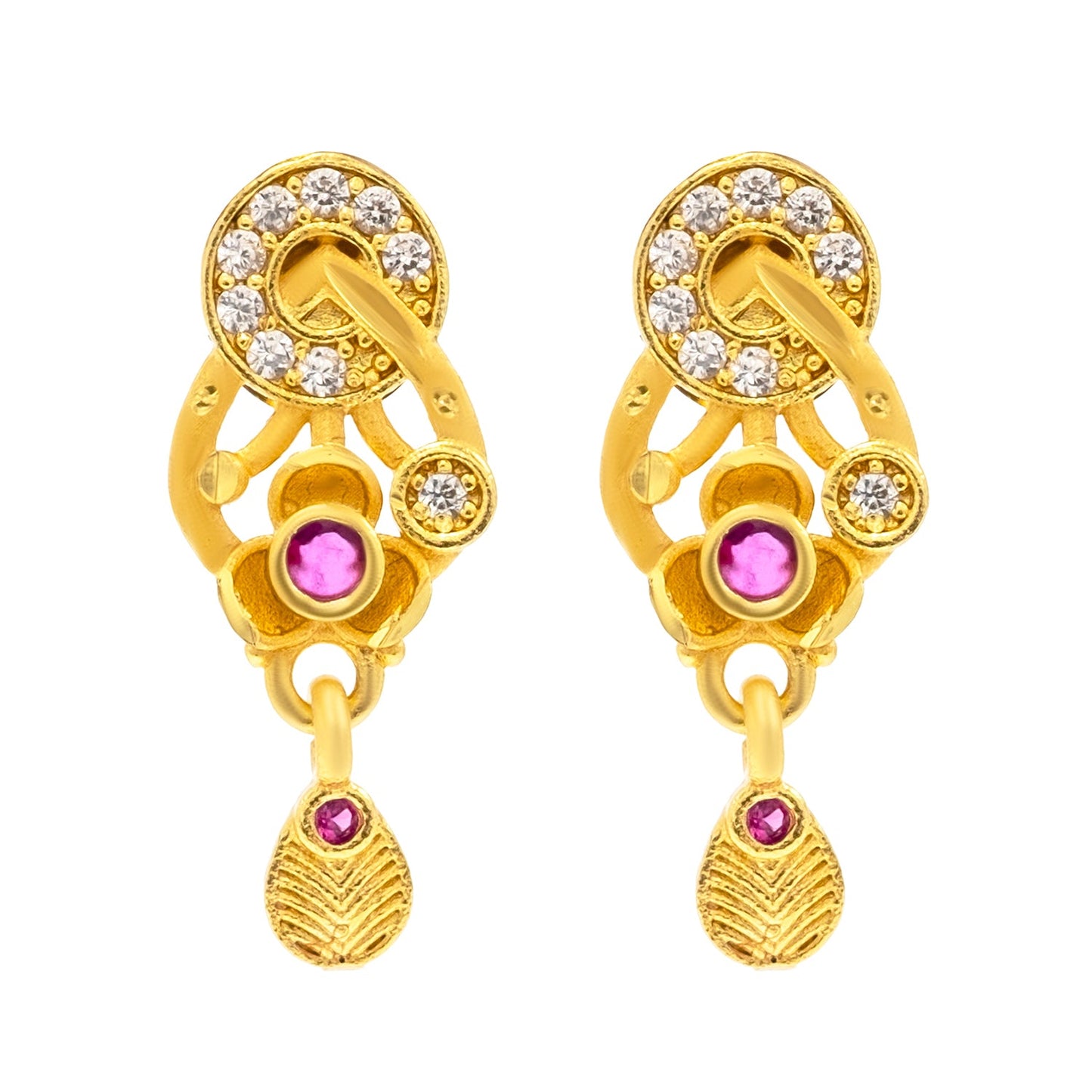 Shining Jewel by Shivansh Gold Plated CZ Stone Flower and Leaf Pendant Necklace Set with Matching Earrings for Women & Girls SJN_336