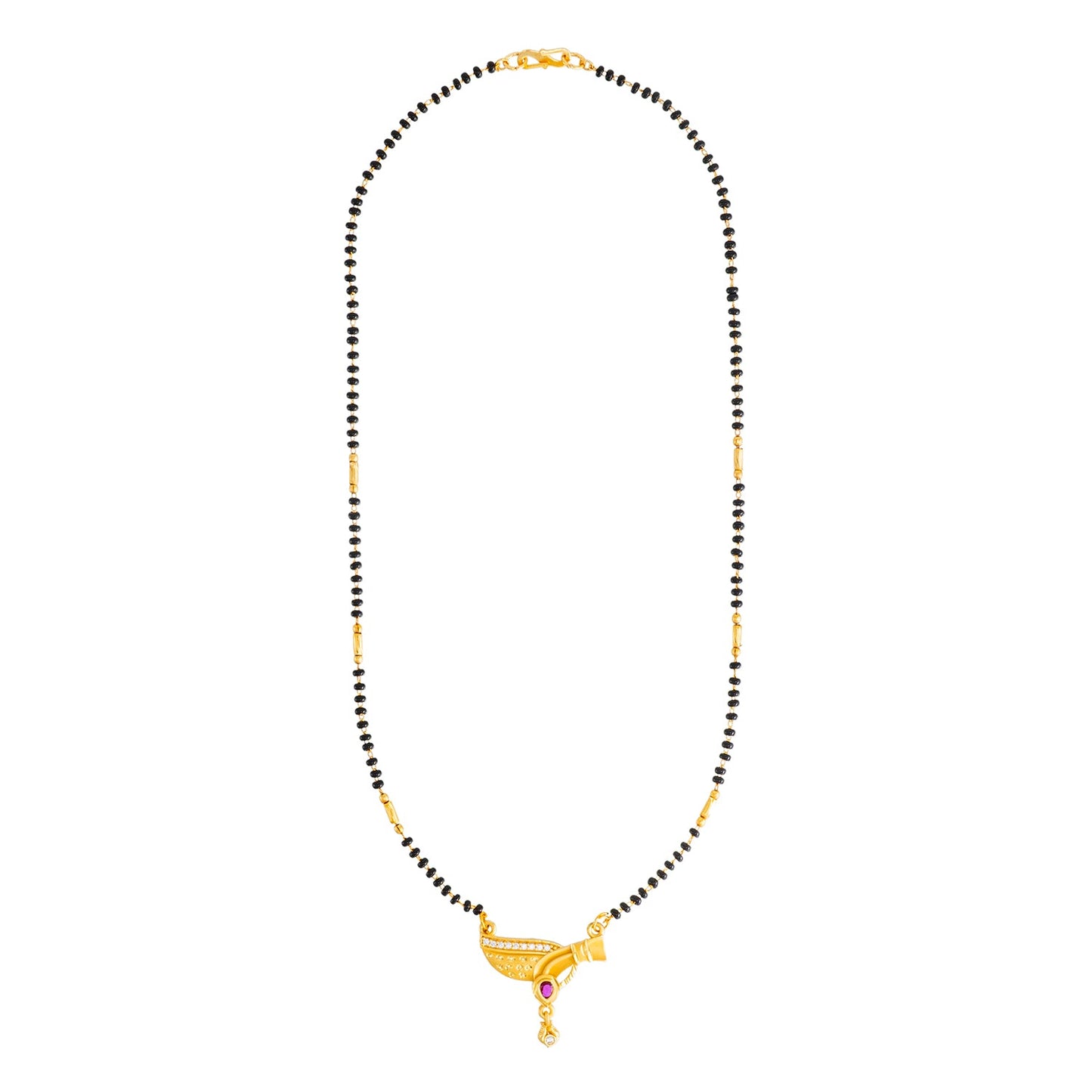 Shining Jewel by Shivansh Gold Plated Traditional CZ & Ruby Stone Designer Mangalsutra with Black Beads Chain for Women SJN_337_D2
