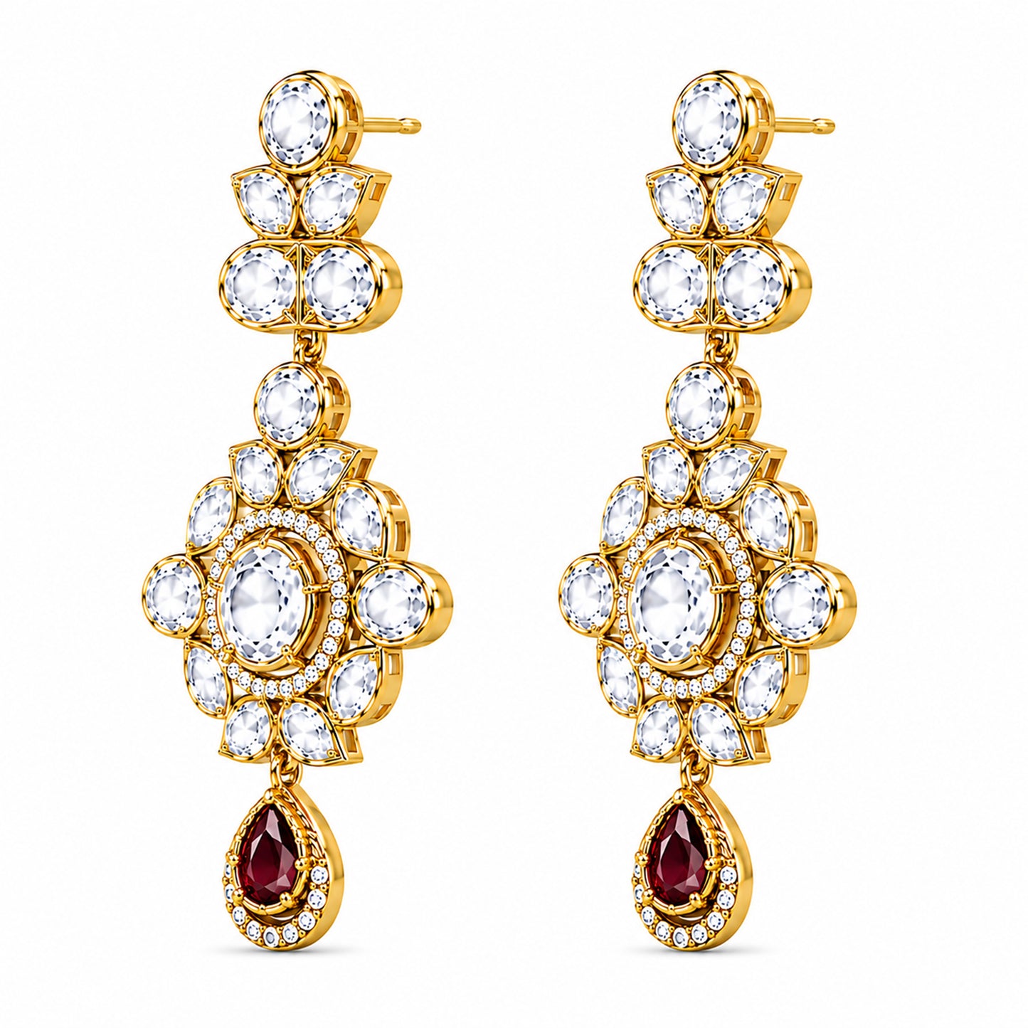 Traditional Indian Antique Gold Plated Kundan Polki Bridal Necklace Set with Maroon Accents for Women (SJN_359_M)