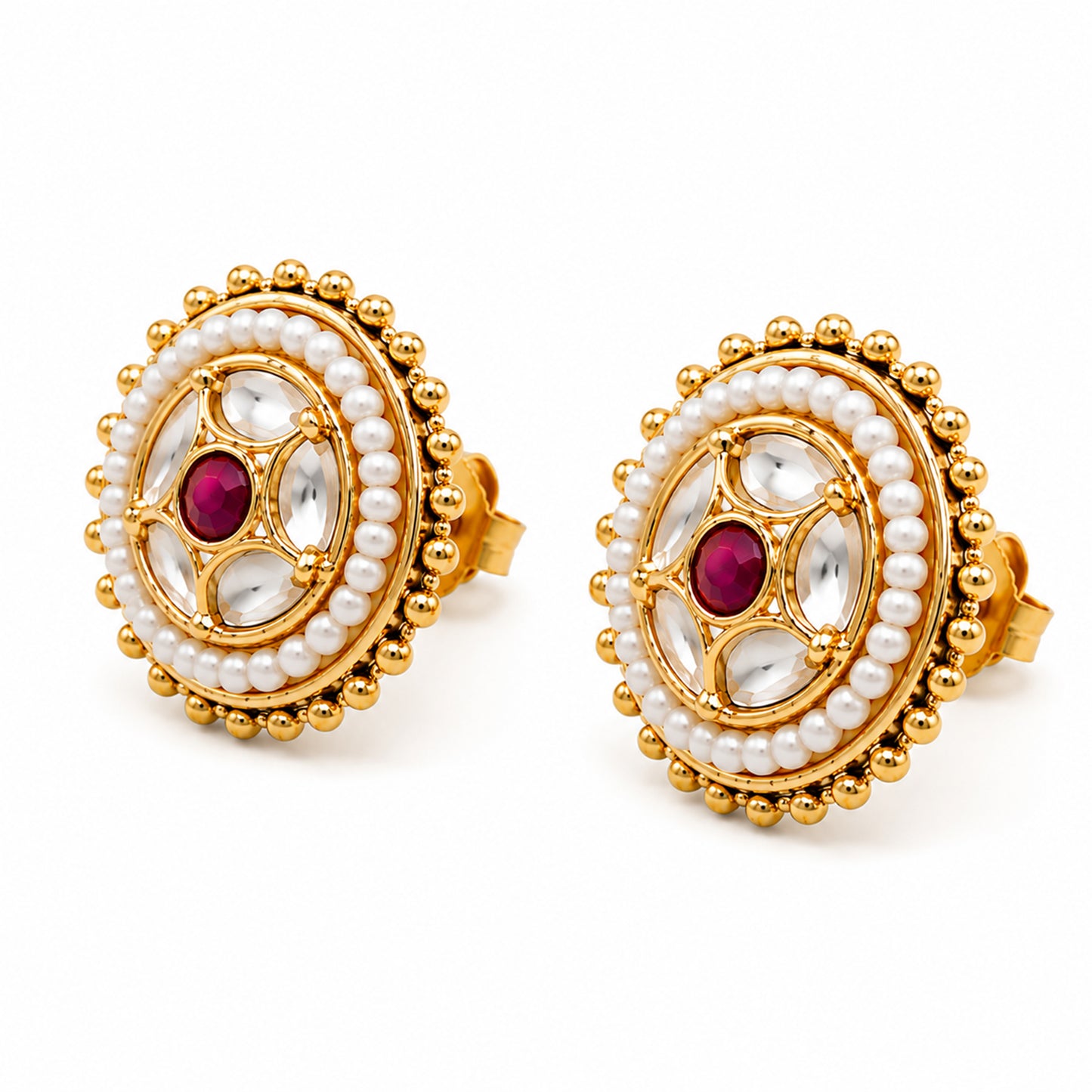 Traditional Antique Gold Plated Kundan Polki Choker Necklace Set with Maroon Stones for Women (SJN_360_M)