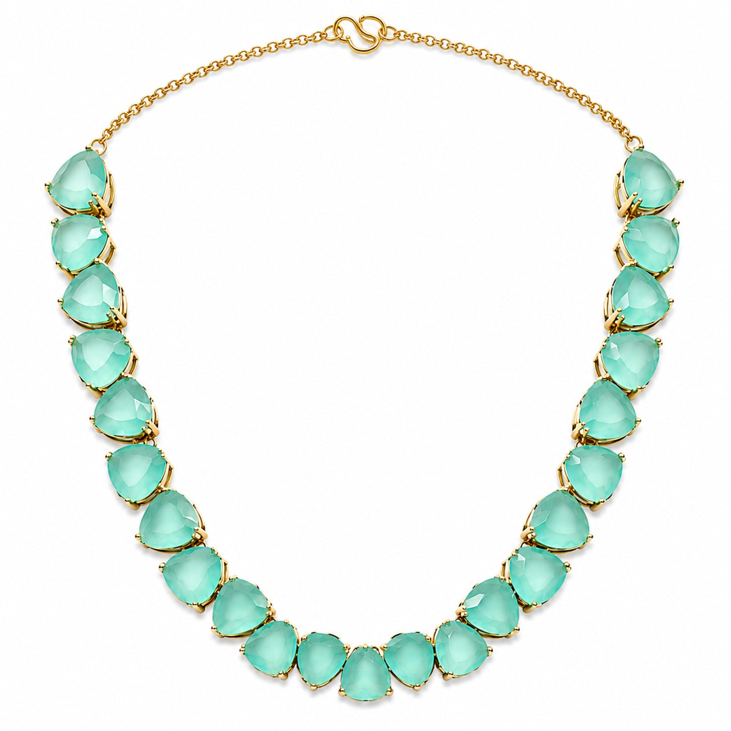 Antique Gold Plated Large CZ, Crystal & AD Studded Single Line Uneven Necklace Set with Earrings for Women - Green/Mint Green (SJN_362_G)