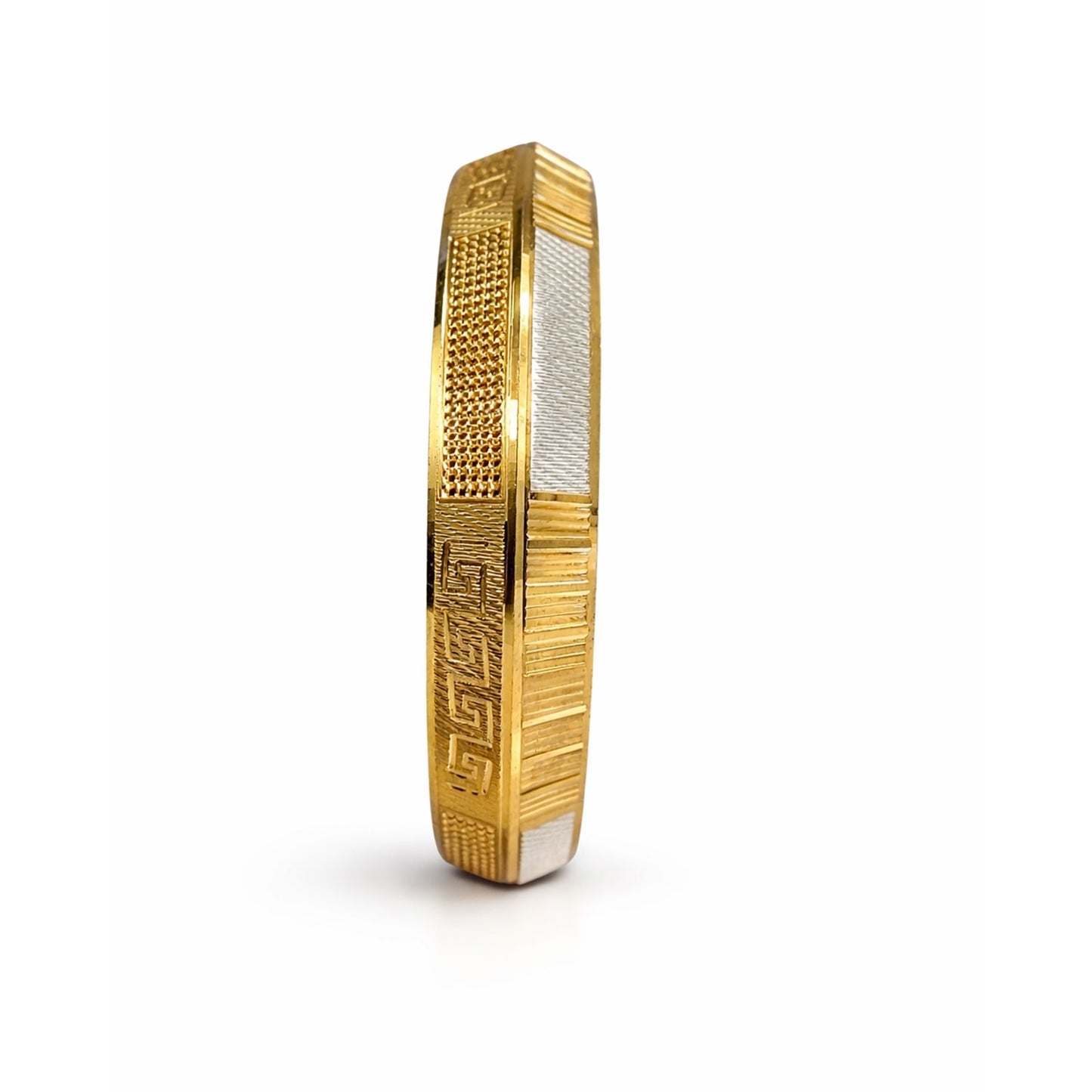 Heavy 15 mm Two Tone Gold & Silver Plated Amritsari Kada for Men SJ_3601