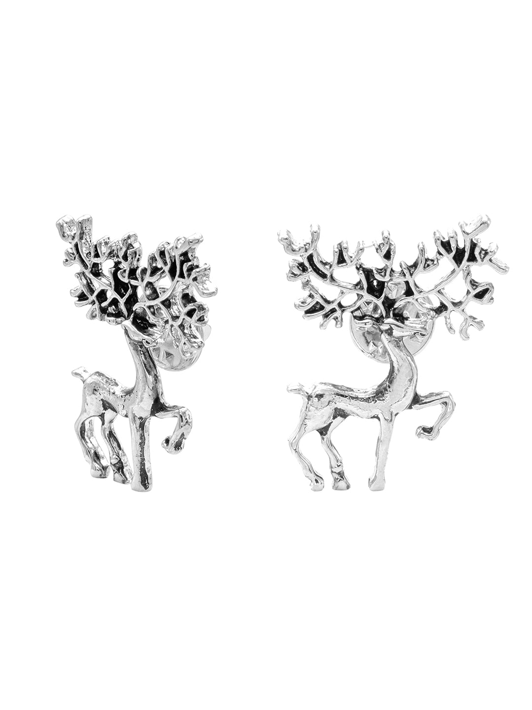 Antique Vintage Silver Plated Blazer, Suit, Tuxedo, Sherwani Brooch/ Lapel Pin For Men - Hunting Royal Deer Stag Design (SJ_9103_S)