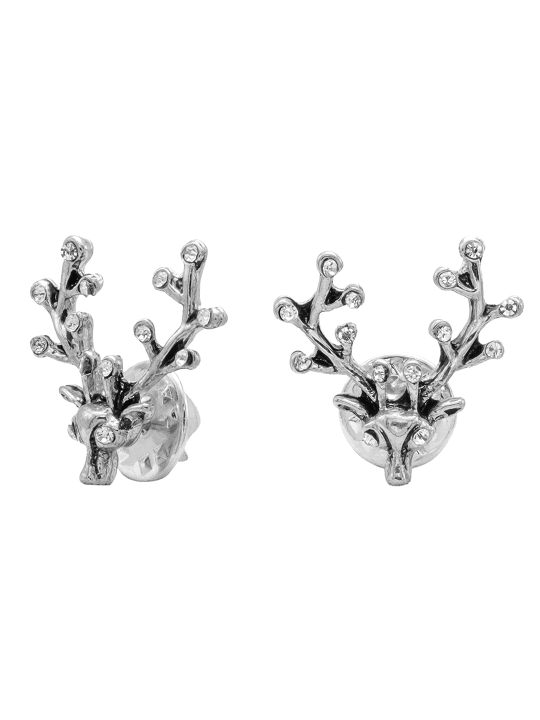 Antique Vintage Silver Plated Blazer, Suit, Tuxedo, Sherwani Brooch/ Lapel Pin For Men - Hunting Royal Deer Stag Design (SJ_9104_S)
