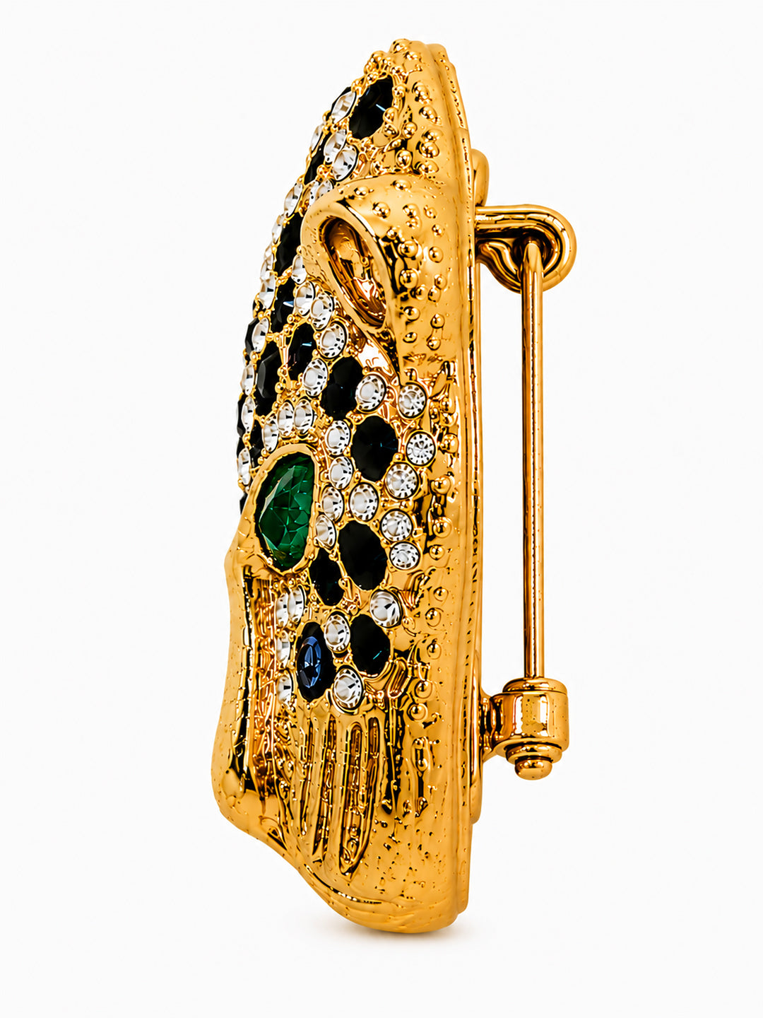 Gold Plated Jaguar Crystal and CZ Studded Jaguar, Panther, Leopard Brooch Tie-pin for Men (SJ_9118_G)