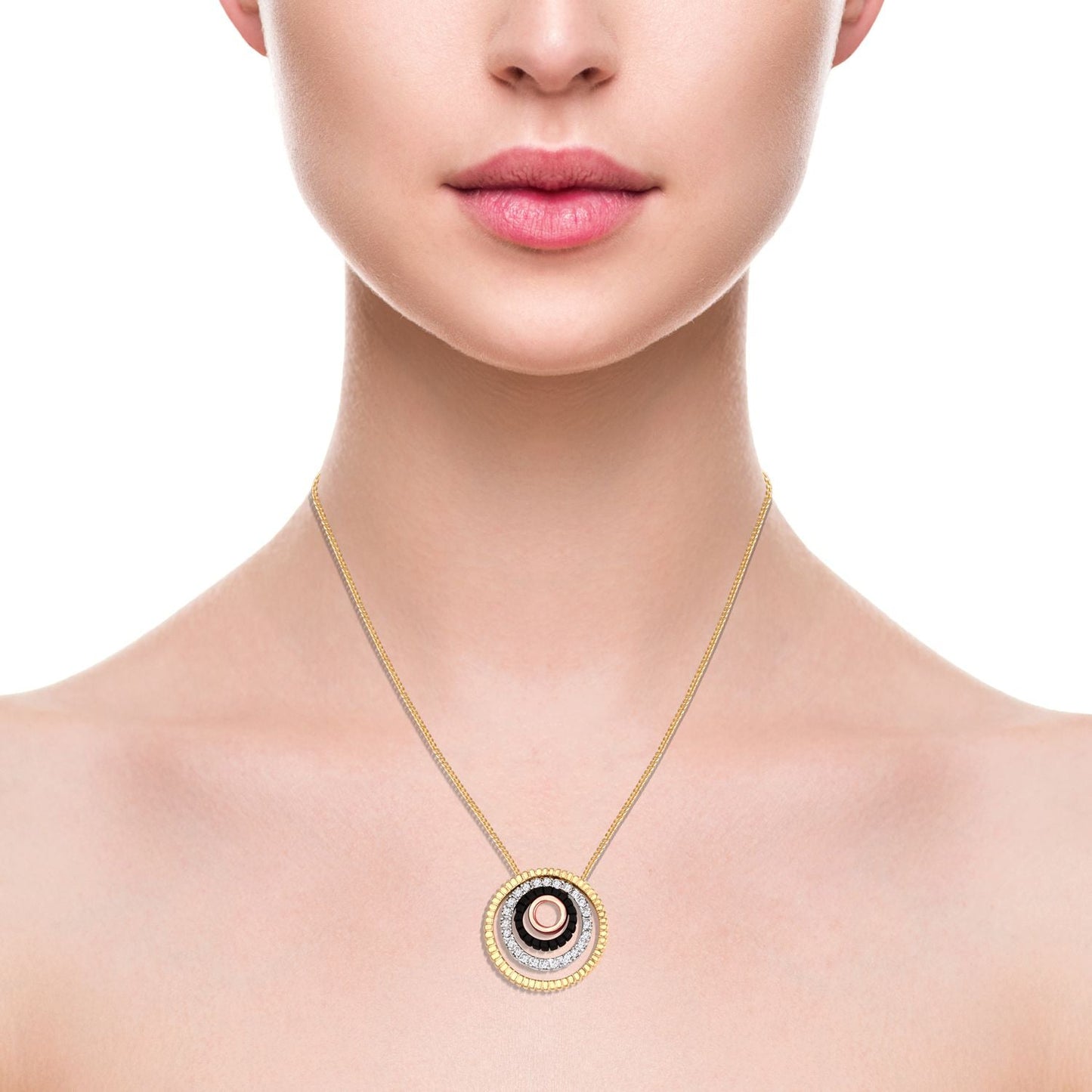 22K Gold Plated American Diamond Bvlgari Ring Pendant For Girls, Teens & Women (MD_2013)