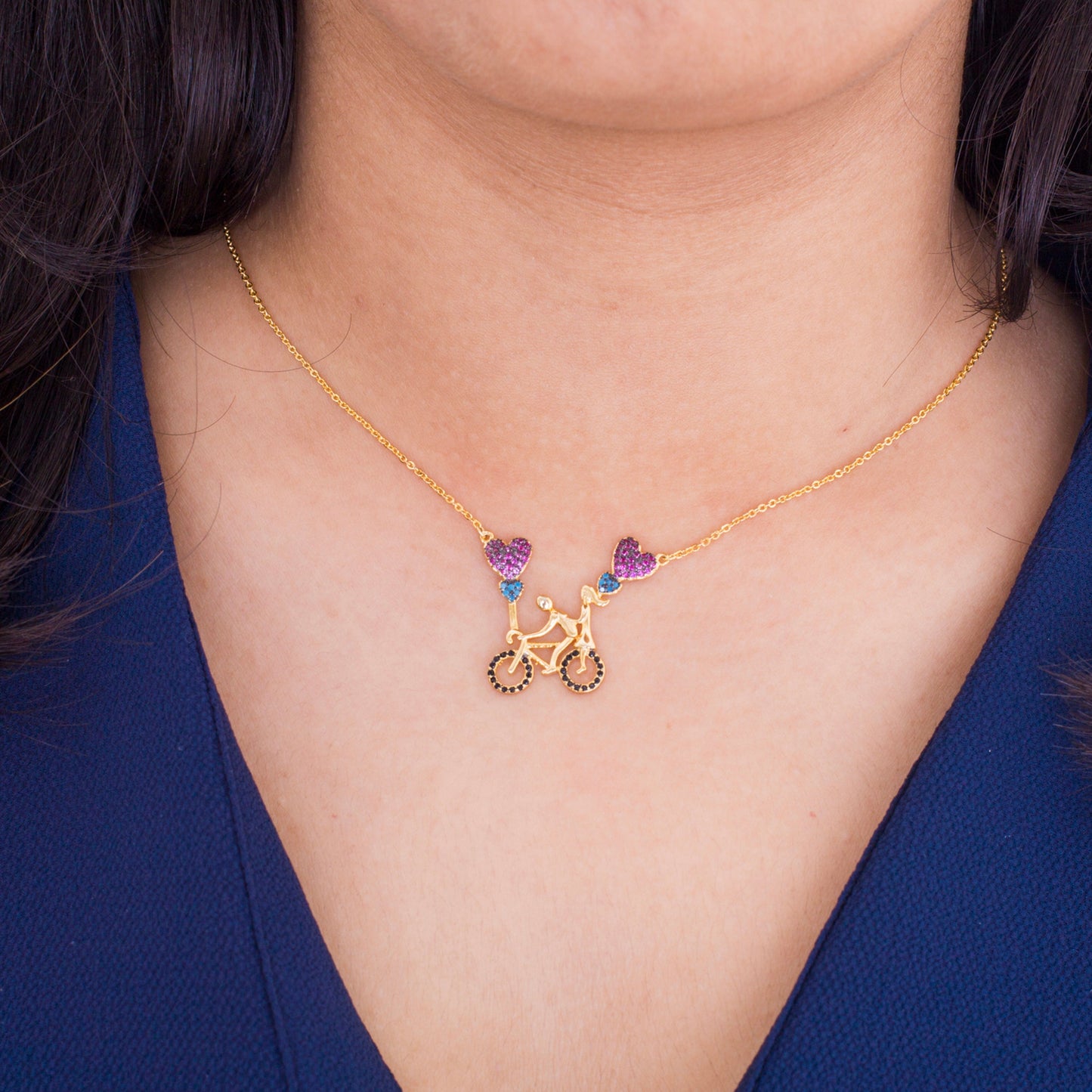 22K Gold Plated Valentine Romantic Heart and Cycle Pendant Necklace for Girls, Teens & Women (MD_2033)