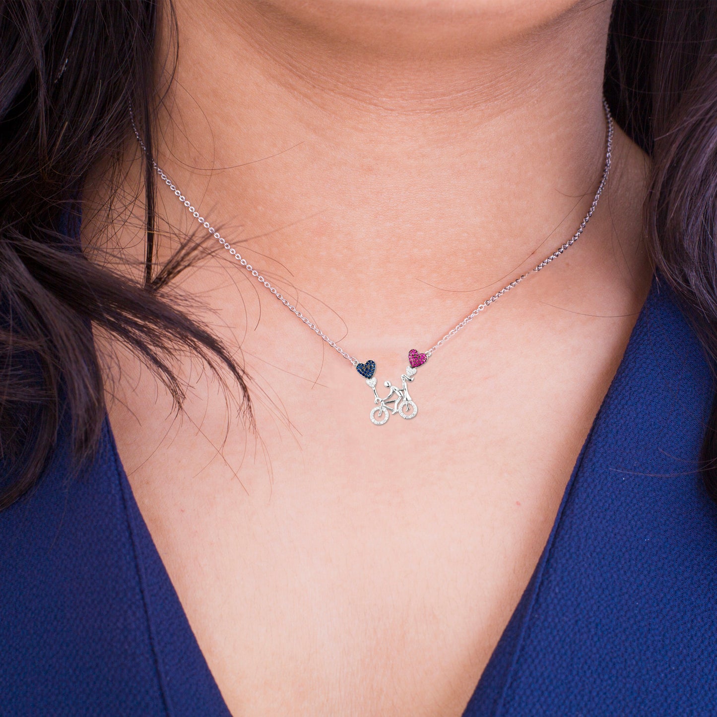 Sterling Silver Plated Valentine Romantic Heart and Cycle Pendant Necklace for Girls, Teens & Women (MD_2035)