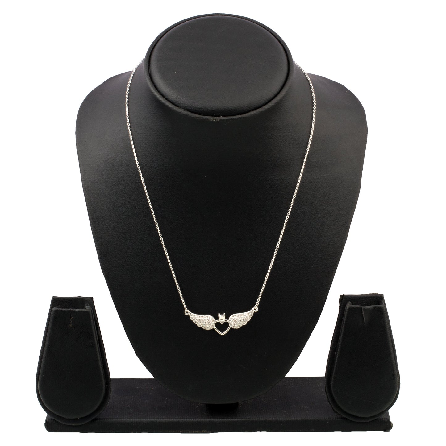 Sterling Silver Plated CZ Studded Valentine Romantic Angel Wings Heart Pendant for Girls, Teens & Women (MD_2049)