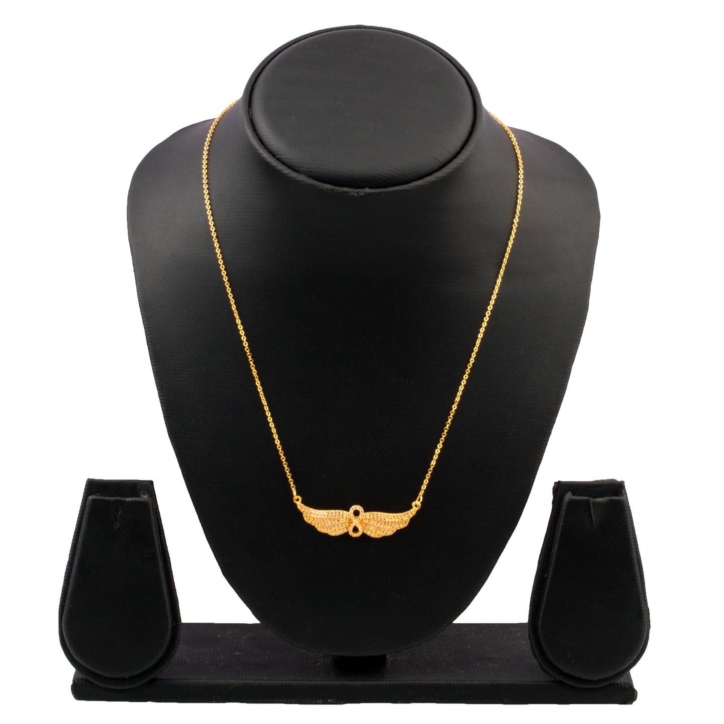 Sterling 22K Gold Plated CZ Studded Valentine Romantic Angel Wings and Infinity Pendant for Girls, Teens & Women (MD_2053)