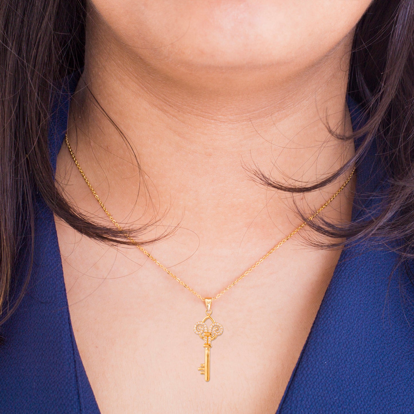 22K Gold Plated CZ Studded Valentine Heart and Key Pendant For Girls, Teens & Women (MD_2060)