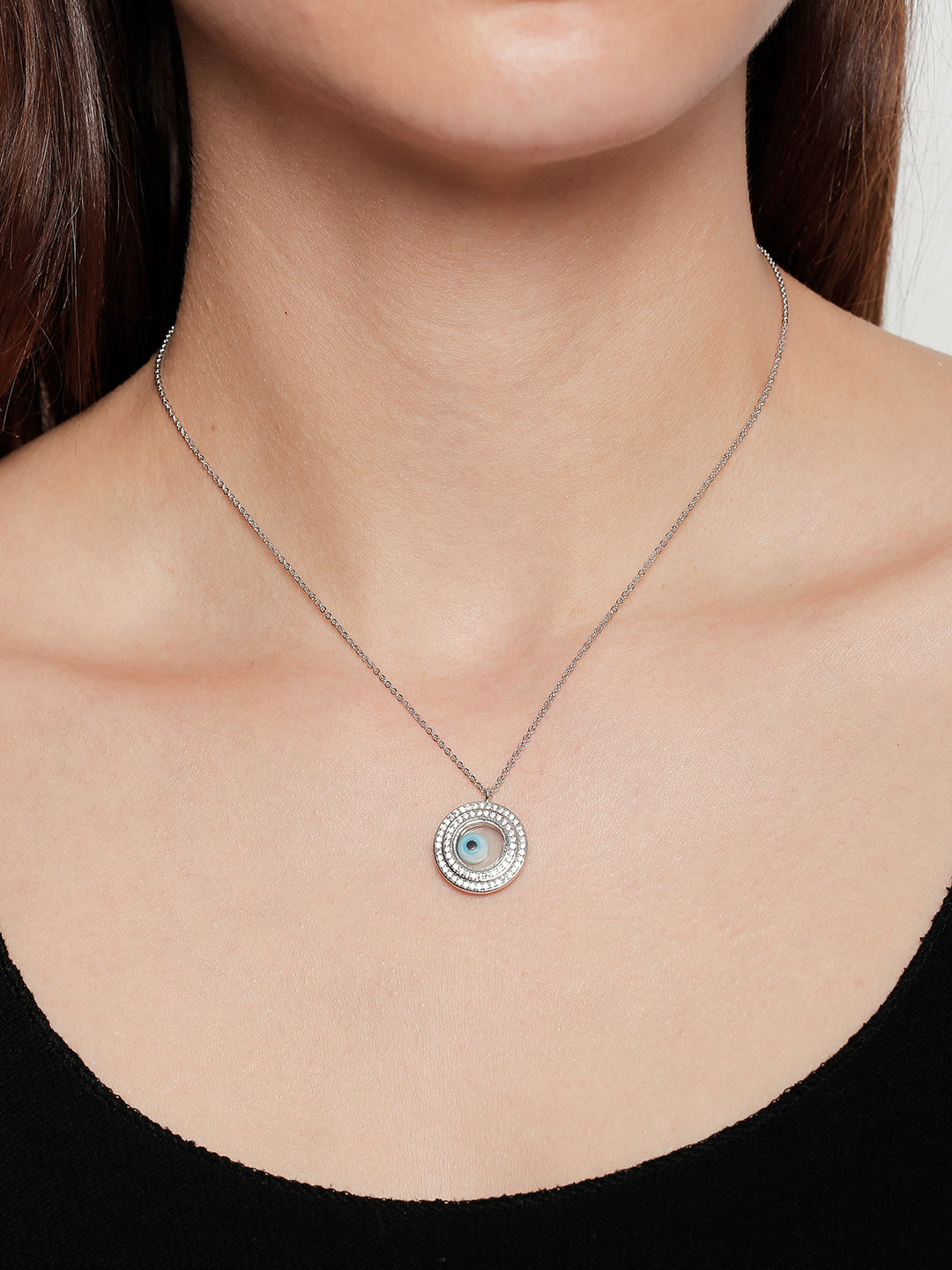 Sterling Silver Plated Evil Eye & Hamsa Designer Necklace for Girls & Women (MD_2077)