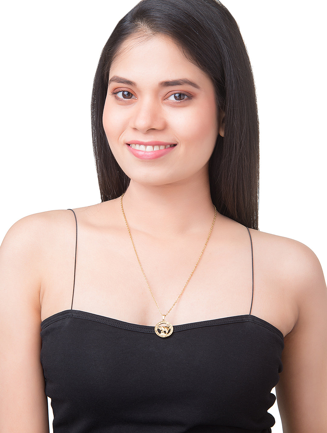 Gold Plated Delicate Stylish and Latest Zodiac Sun Sign Rashi Pendants Necklace for Women & Girls - TAURUS