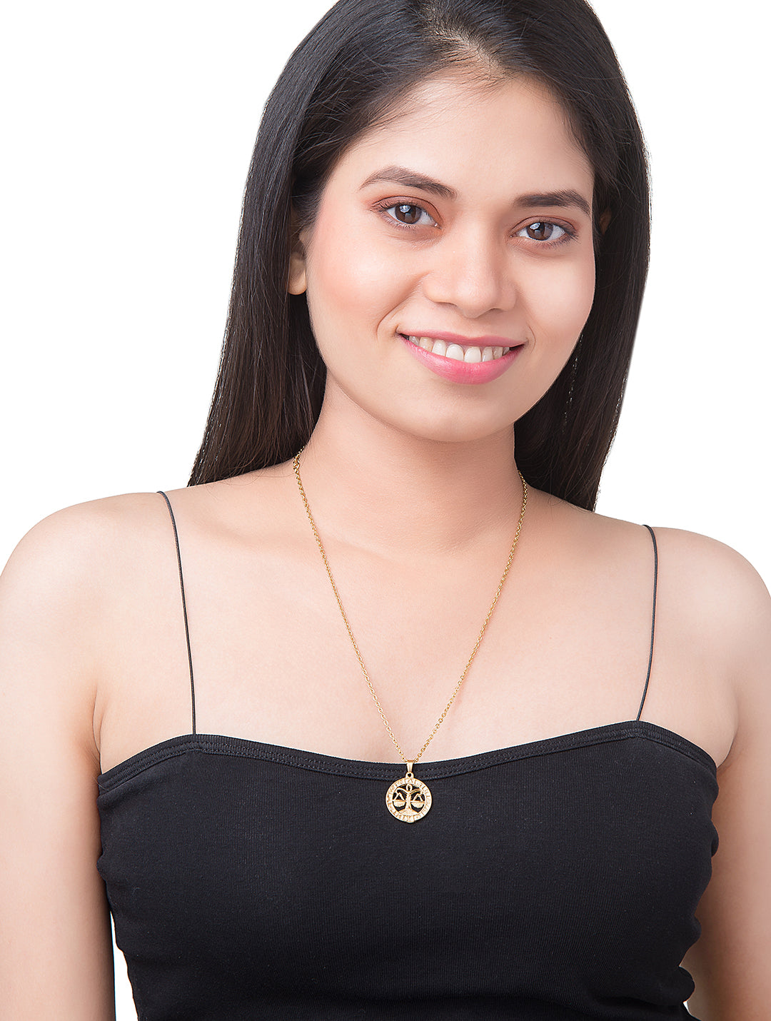 Gold Plated Delicate Stylish and Latest Zodiac Sun Sign Rashi Pendants Necklace for Women & Girls - LIBRA