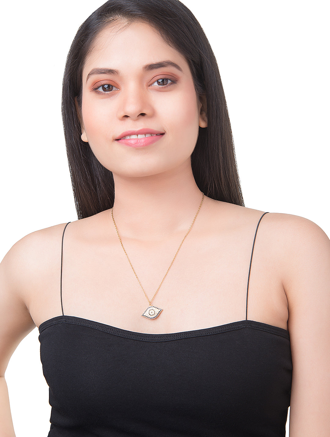 Gold Plated CZ Studded American Diamond Evil Eye Necklace For Girls, Teens & Women (MD_2101)