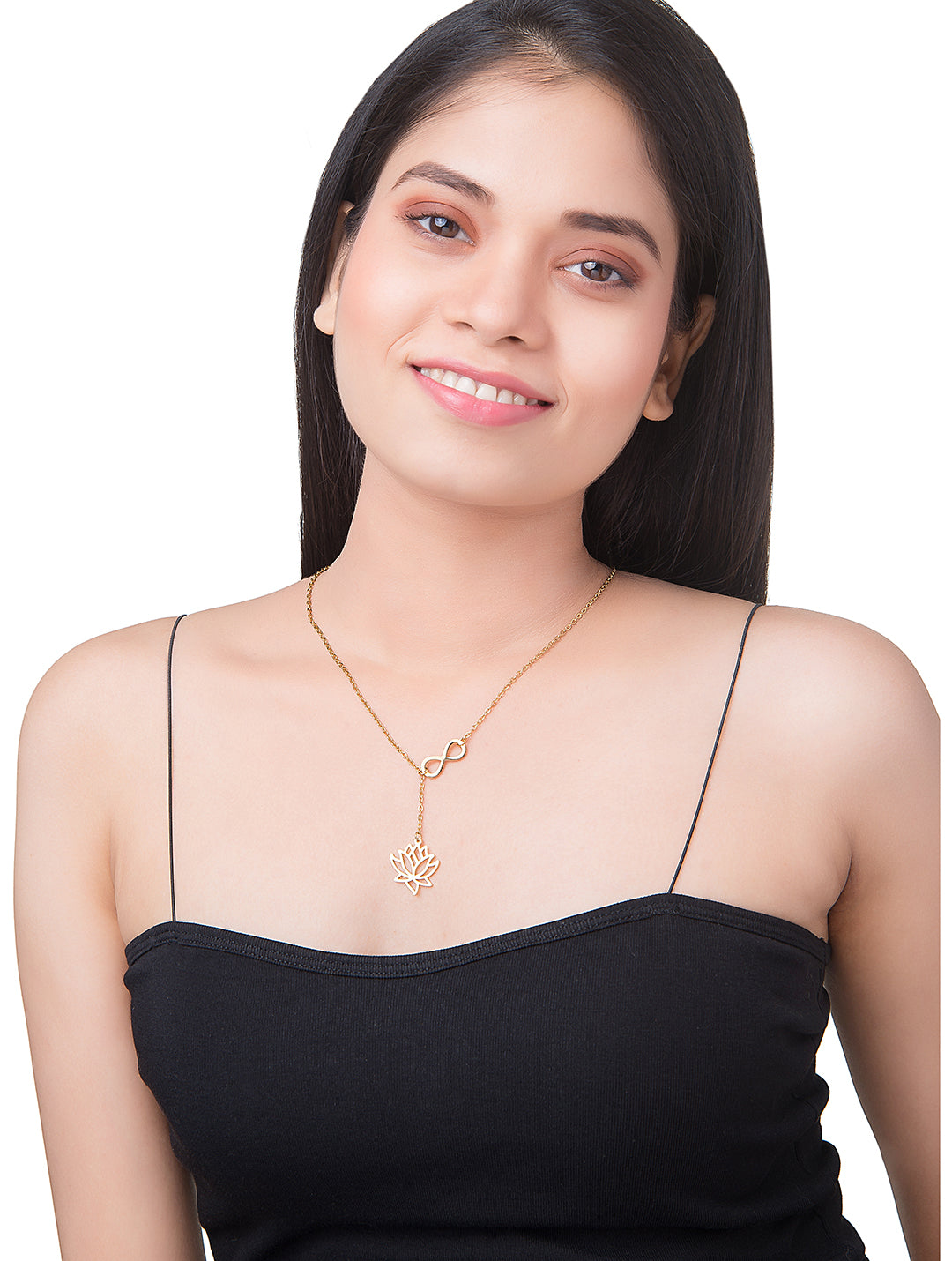 Gold Plated Stylish Designer Adjustable and Delicate Lotus & Infinity Necklace Pendant For Girls, Teens & Women (MD_2115)