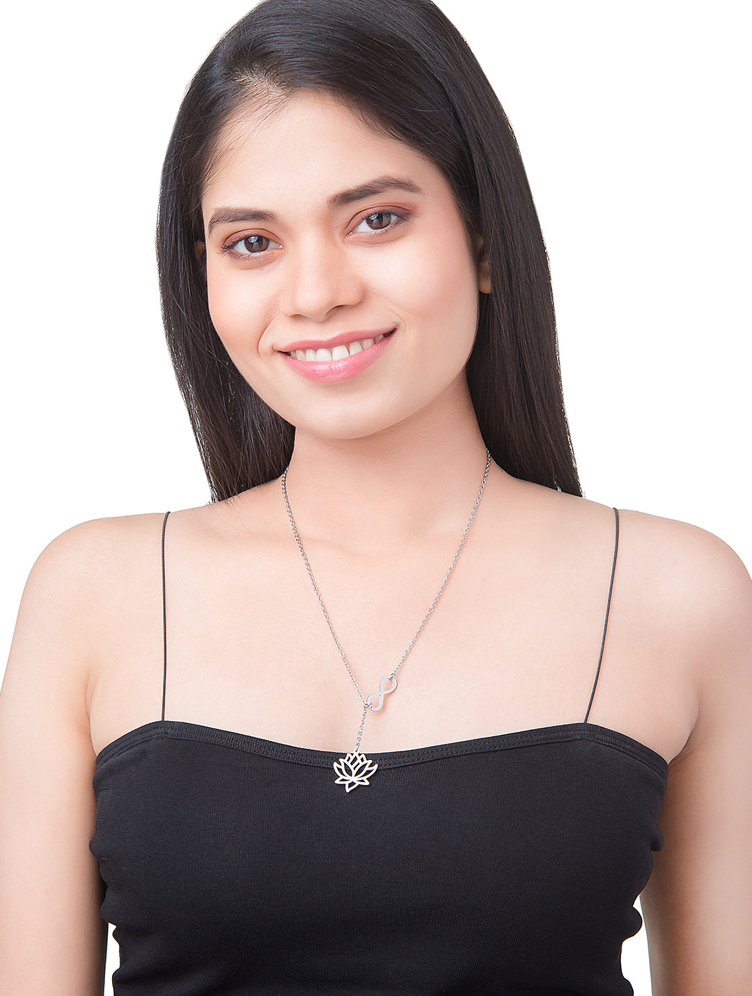 Silver Plated Stylish Designer Adjustable and Delicate Lotus & Infinity Necklace Pendant For Girls, Teens & Women (MD_2116)