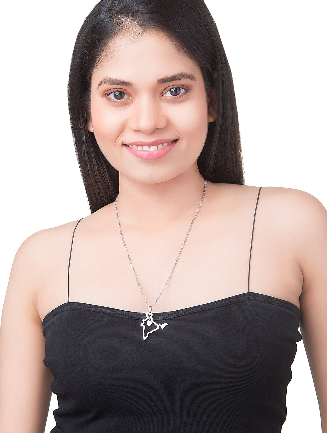 Silver Plated Stylish Designer Adjustable and Delicate India Map Necklace Pendant For Girls, Teens & Women (MD_2120)