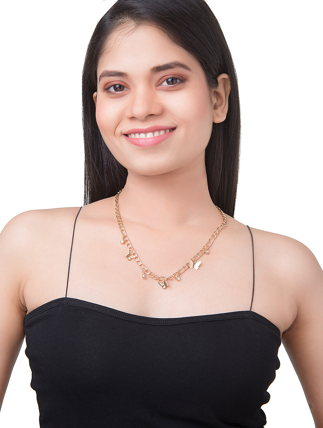 Gold Plated Stylish Designer Adjustable and Delicate Butterfly Necklace For Girls, Teens & Women (MD_2134)