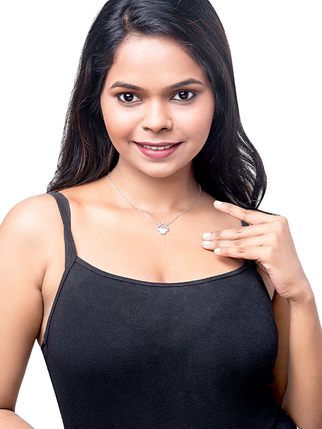 Gold Plated AD CZ Zircon Designer Flower Clover Pendant For Girls, Teens & Women MD_2136_S