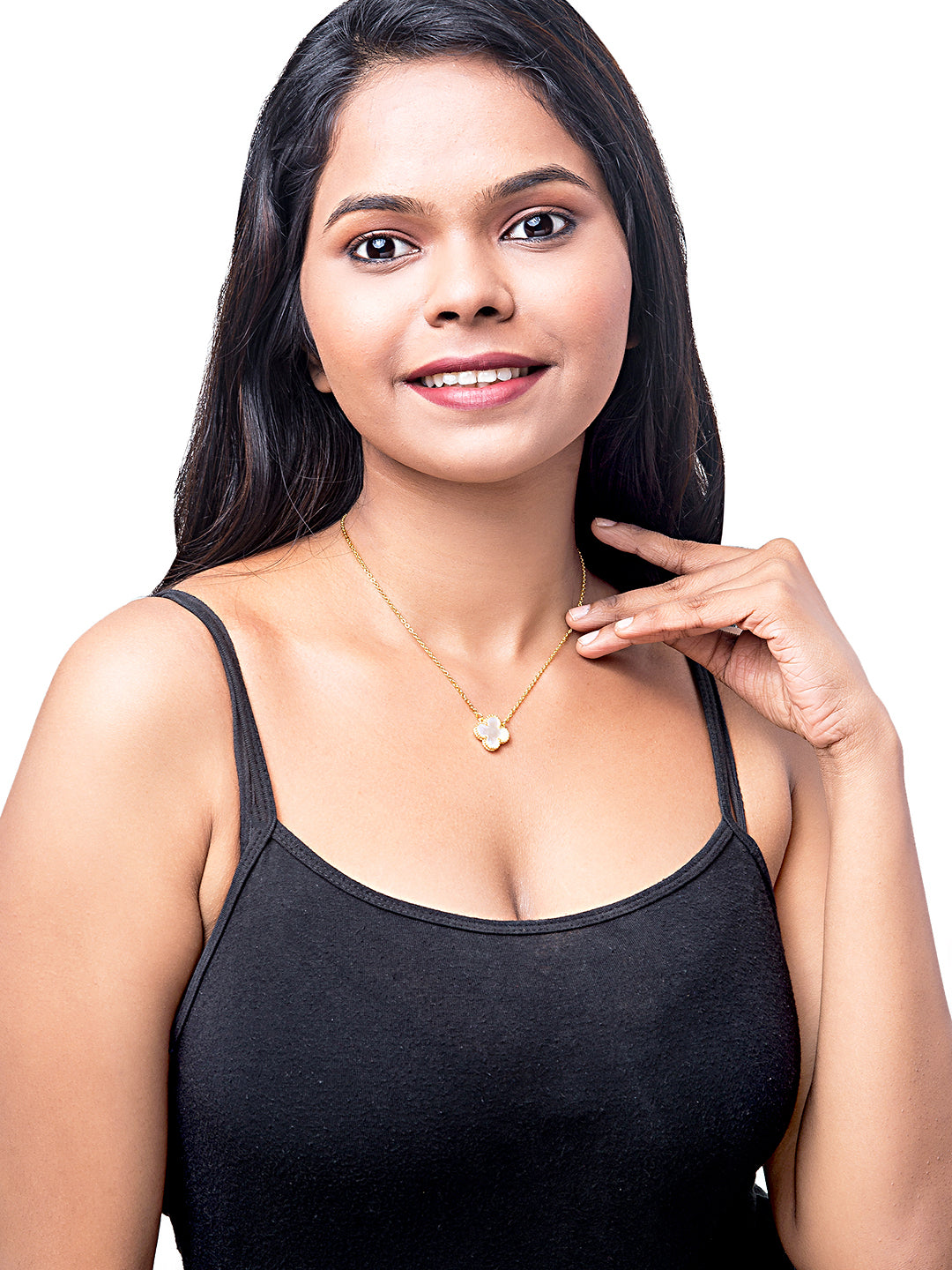 Gold Plated CZ Zircon Designer Flower Clover Pendant For Girls, Teens & Women (MD_2139_W)