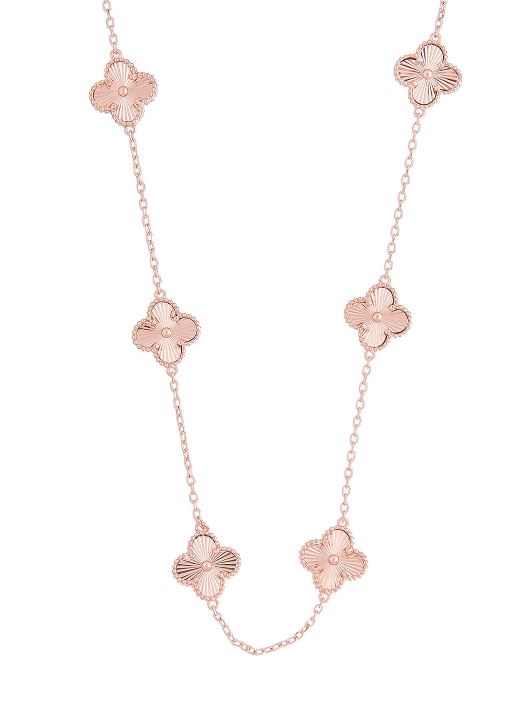 Rose Gold Plated Designer Chain Flower Clover Necklace For Girls, Teen