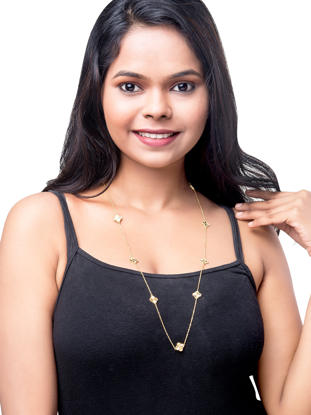 Gold Plated Designer Chain Wrap Layer Flower Clover Necklace For Girls, Teens & Women