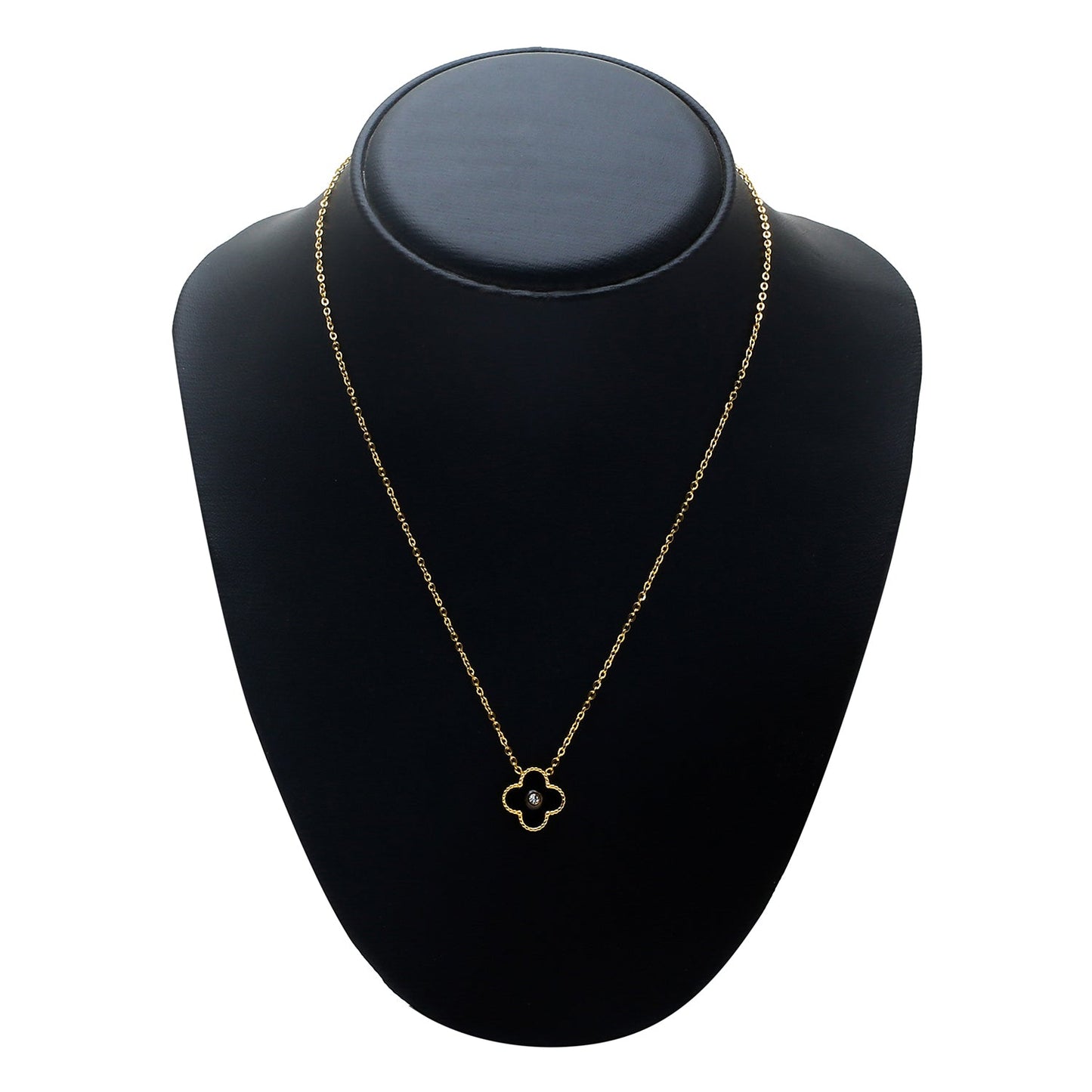 Moon Dust Gold Plated American Diamond Clover Pendant For Girls, Teens & Women (MD_2012_BK)