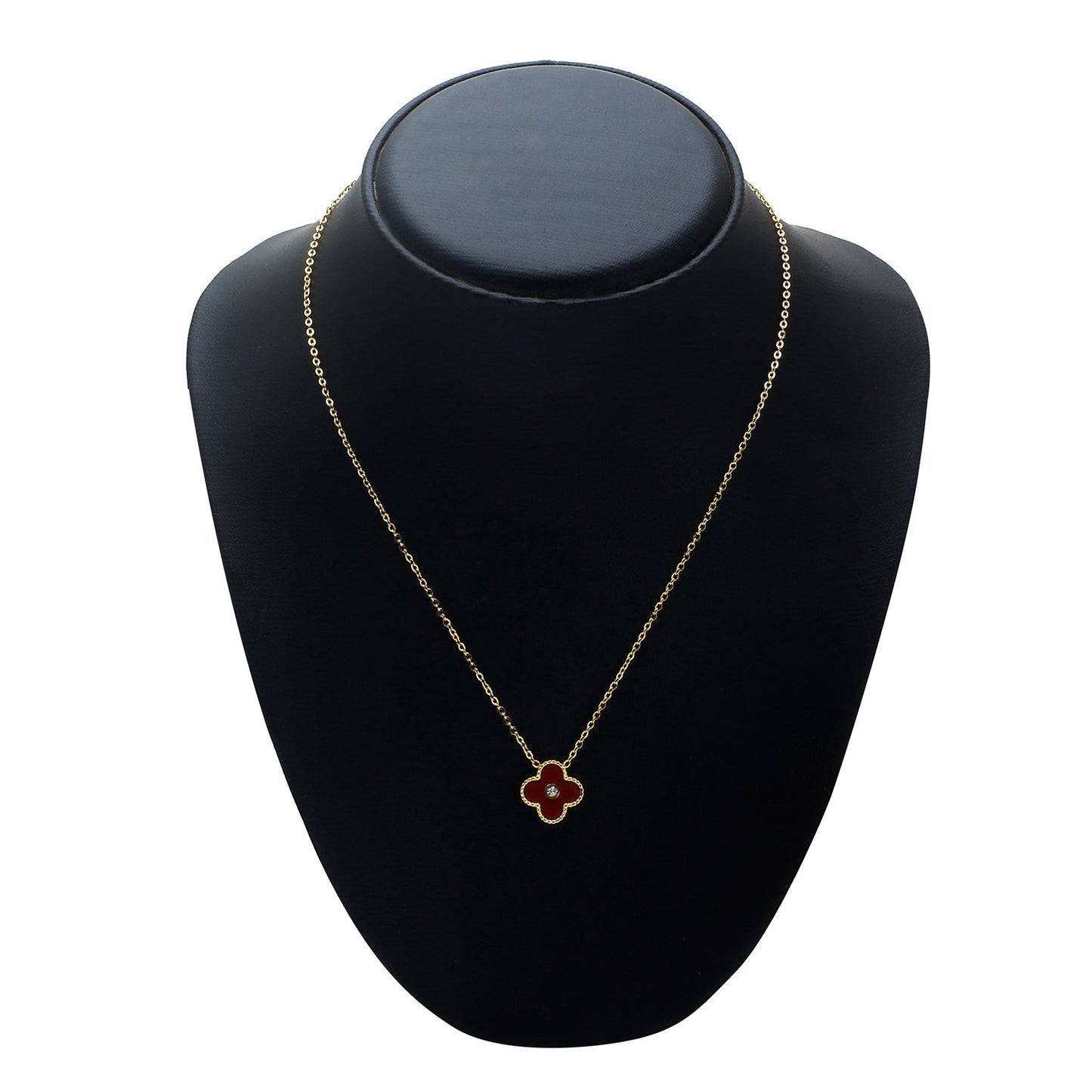 Moon Dust Gold Plated American Diamond Clover Pendant For Girls, Teens & Women (MD_2012_BK)