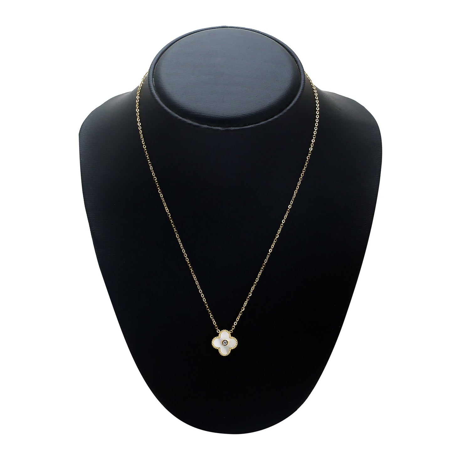 Moon Dust Gold Plated American Diamond Clover Pendant For Girls, Teens & Women (MD_2012_BK)