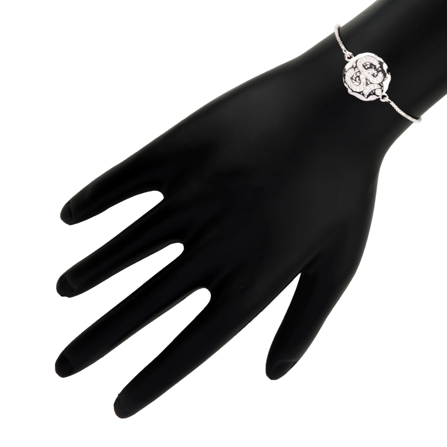 Sterling Silver Plated American Diamond Om Charm Strand Bracelet For Girls, Teens & Women (MD_3019)