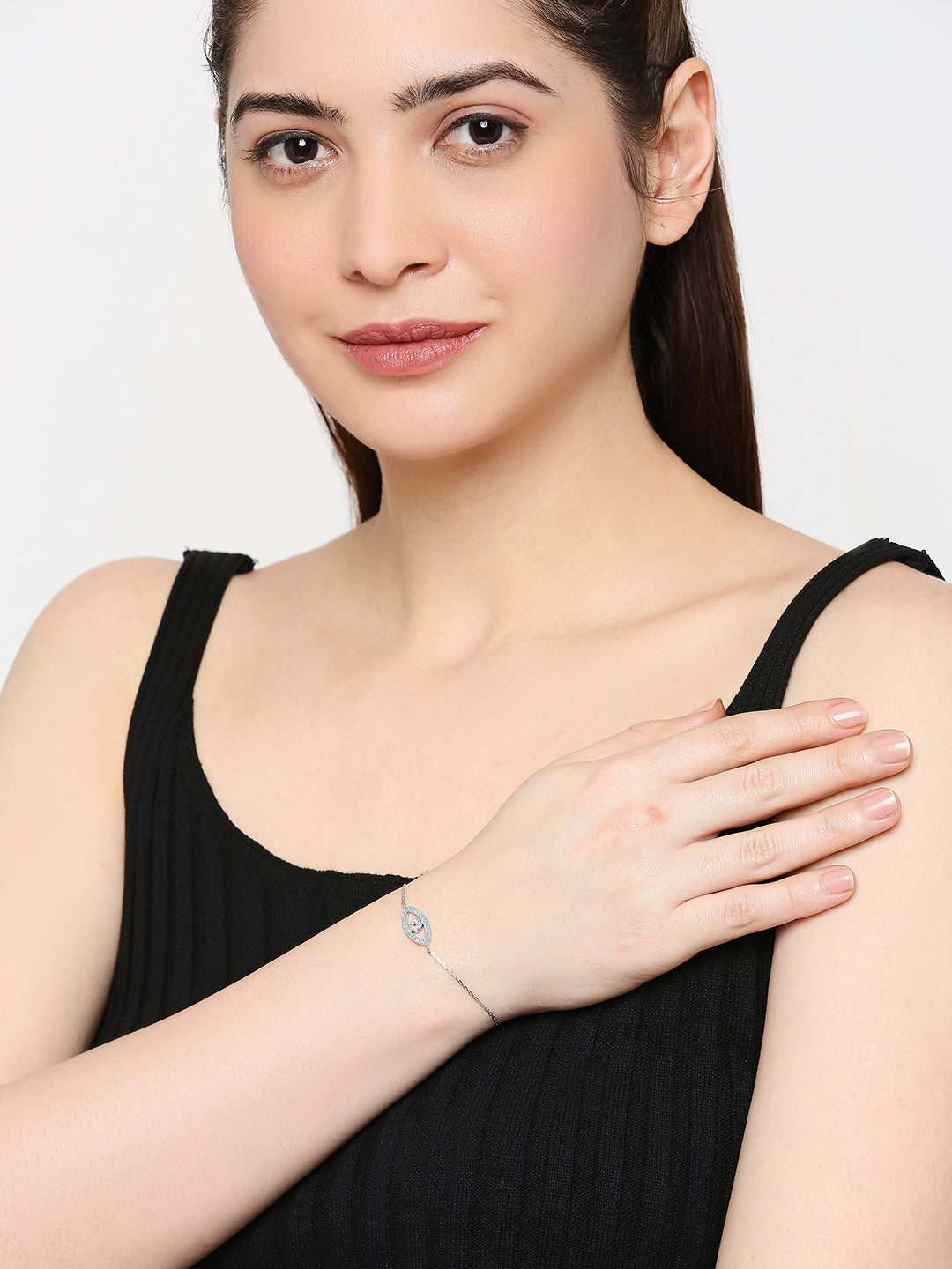 Sterling Silver Plated Evil Eye & Hamsa Designer Charm Bracelet for Girls & Women (MD_3156)