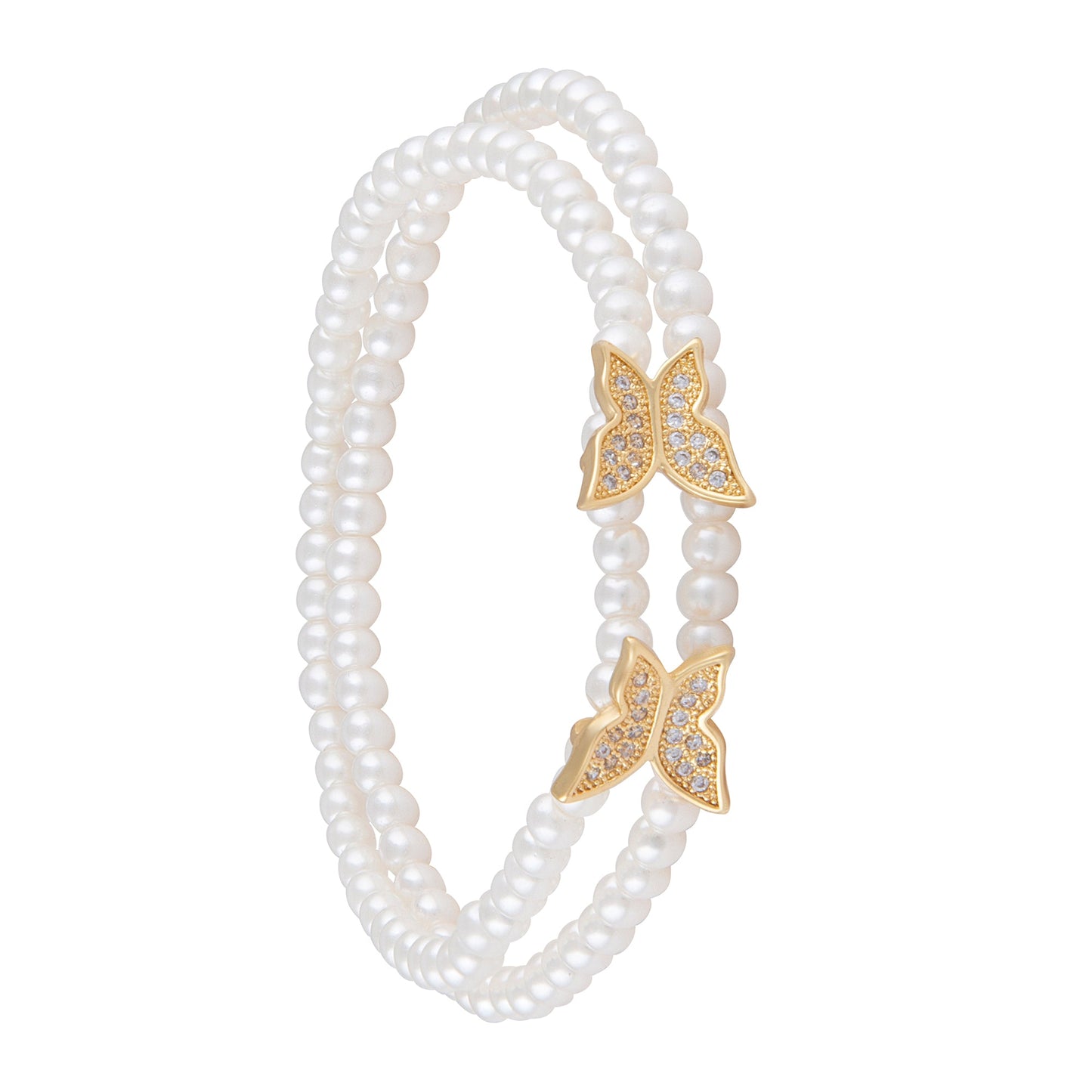 22K CZ Studded Gold Plated Designer Stylish and Latest Butterfly & Hamsa Charm Pearl Bracelet for Girls & Women (MD_3218_G)