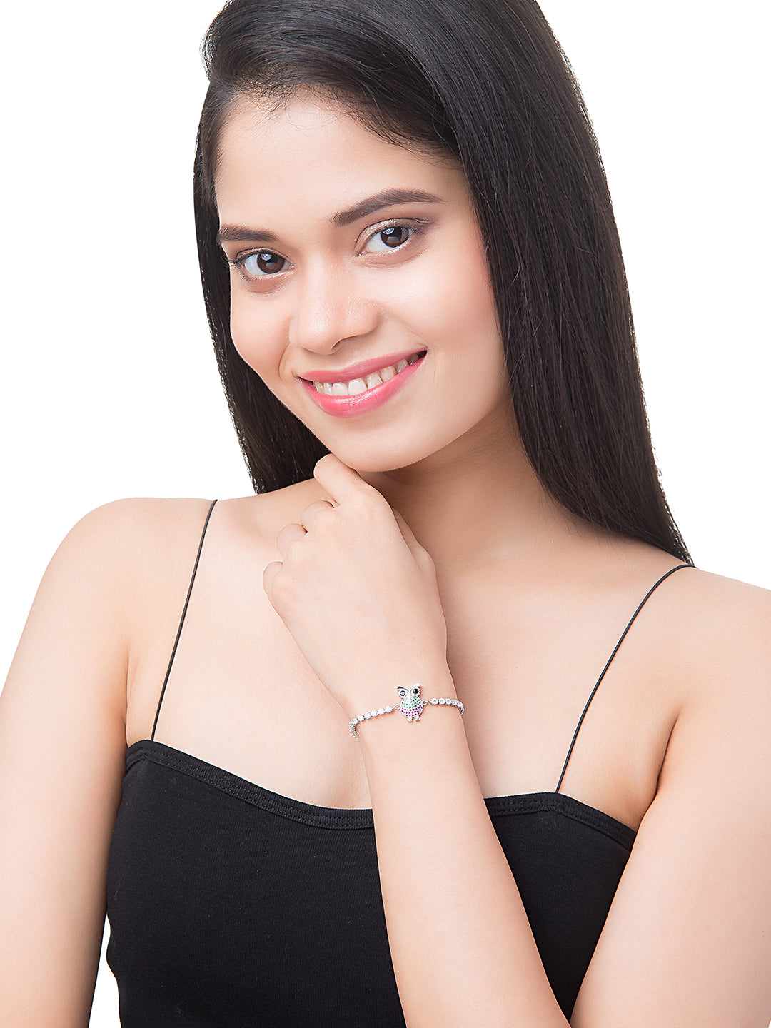 CZ Studded Silver Plated Stylish and Latest Designer Owl Charm Bracelet for Girls & Women (MD_3236_S)