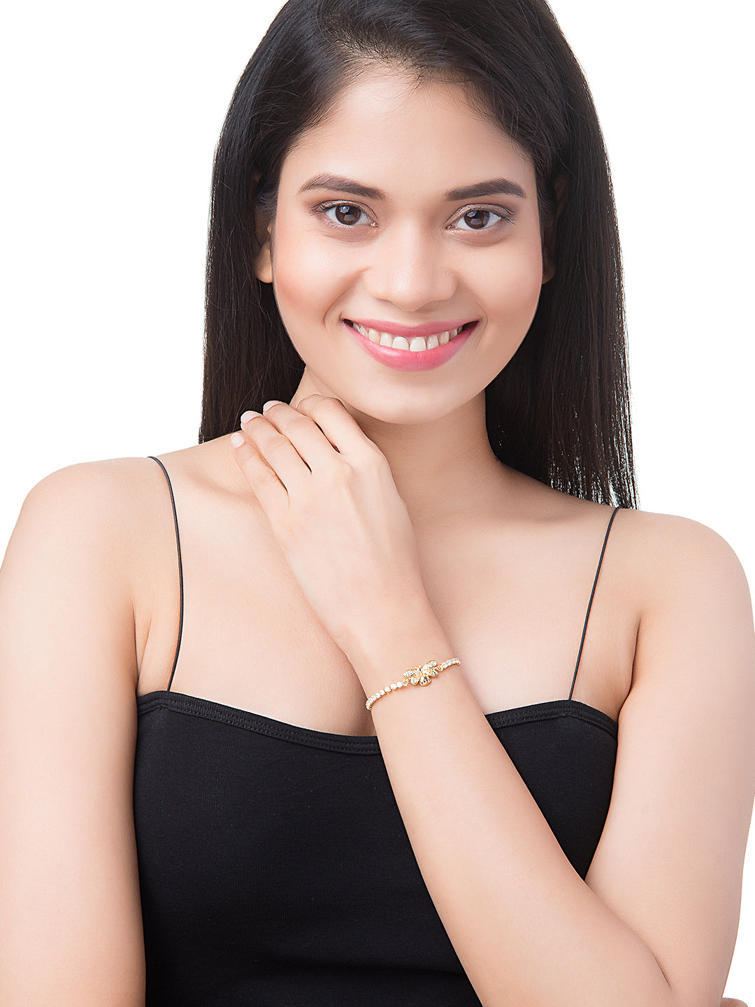 CZ Studded Gold Plated Stylish and Latest Designer Bee Charm Bracelet for Girls & Women (MD_3237_G)