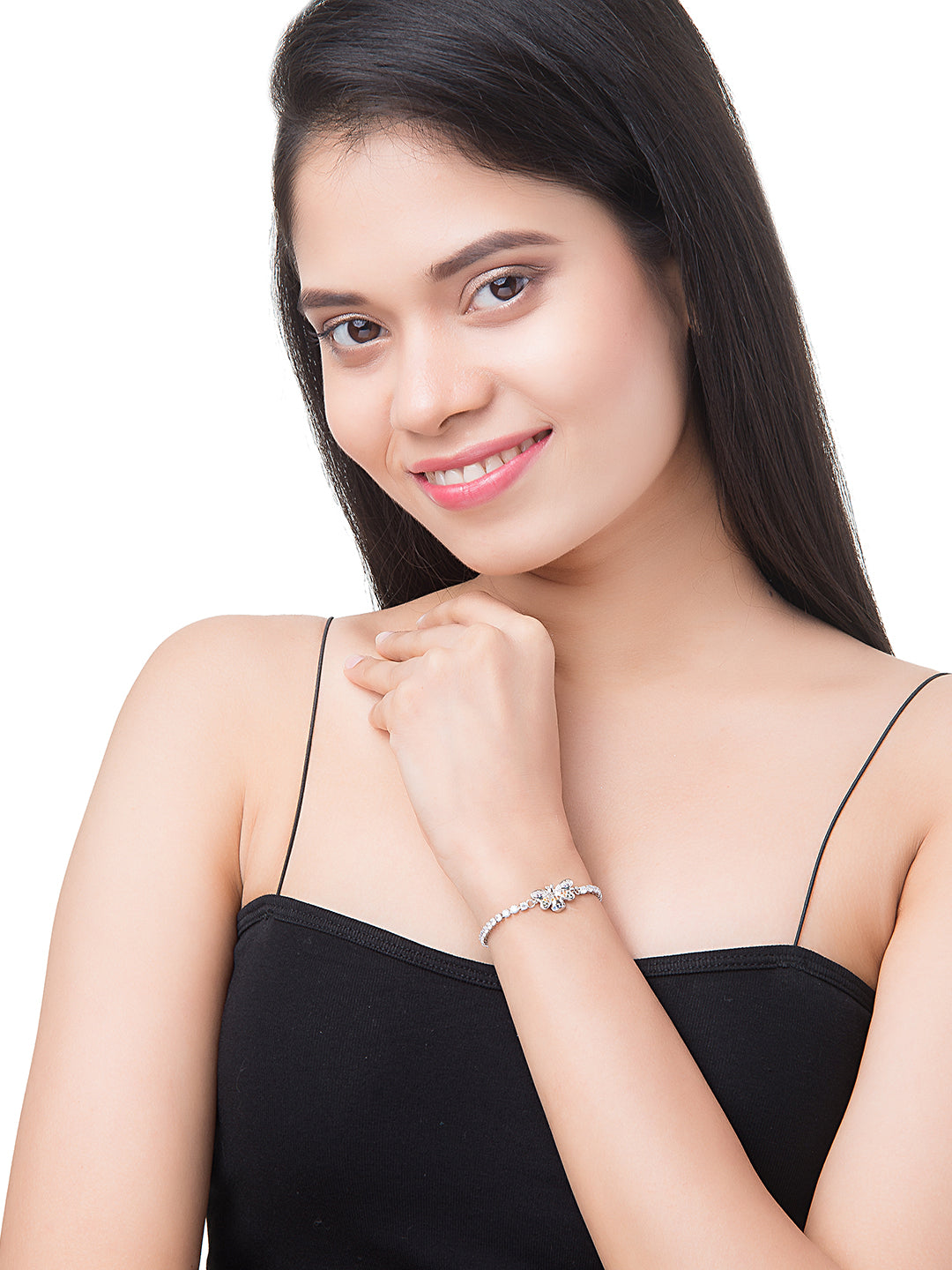 CZ Studded Silver Plated Stylish and Latest Designer Bee Charm Bracelet for Girls & Women (MD_3237_S)