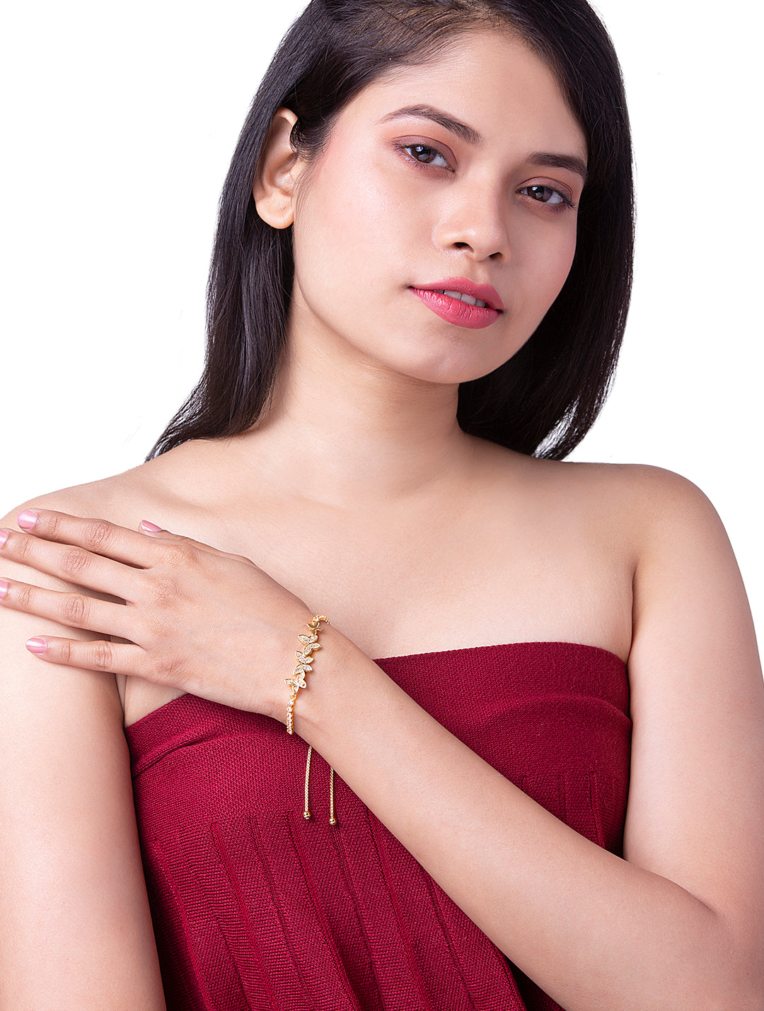 22K CZ Studded Gold Plated Designer Stylish and Latest Butterfly Charm Bracelet for Girls & Women (MD_3239_G)