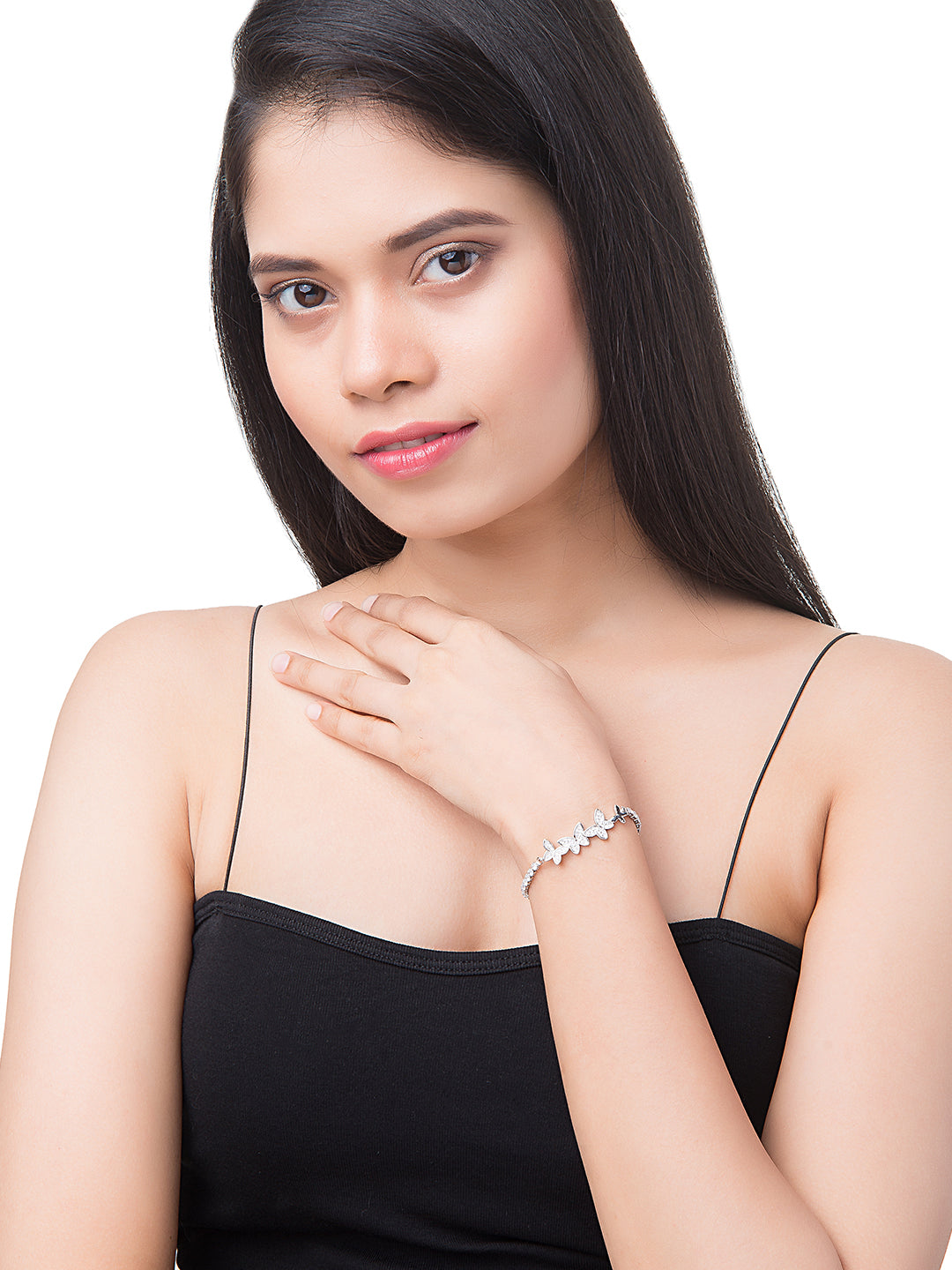 CZ Studded Silver Plated Designer Stylish and Latest Butterfly Charm Bracelet for Girls & Women (MD_3239_S)