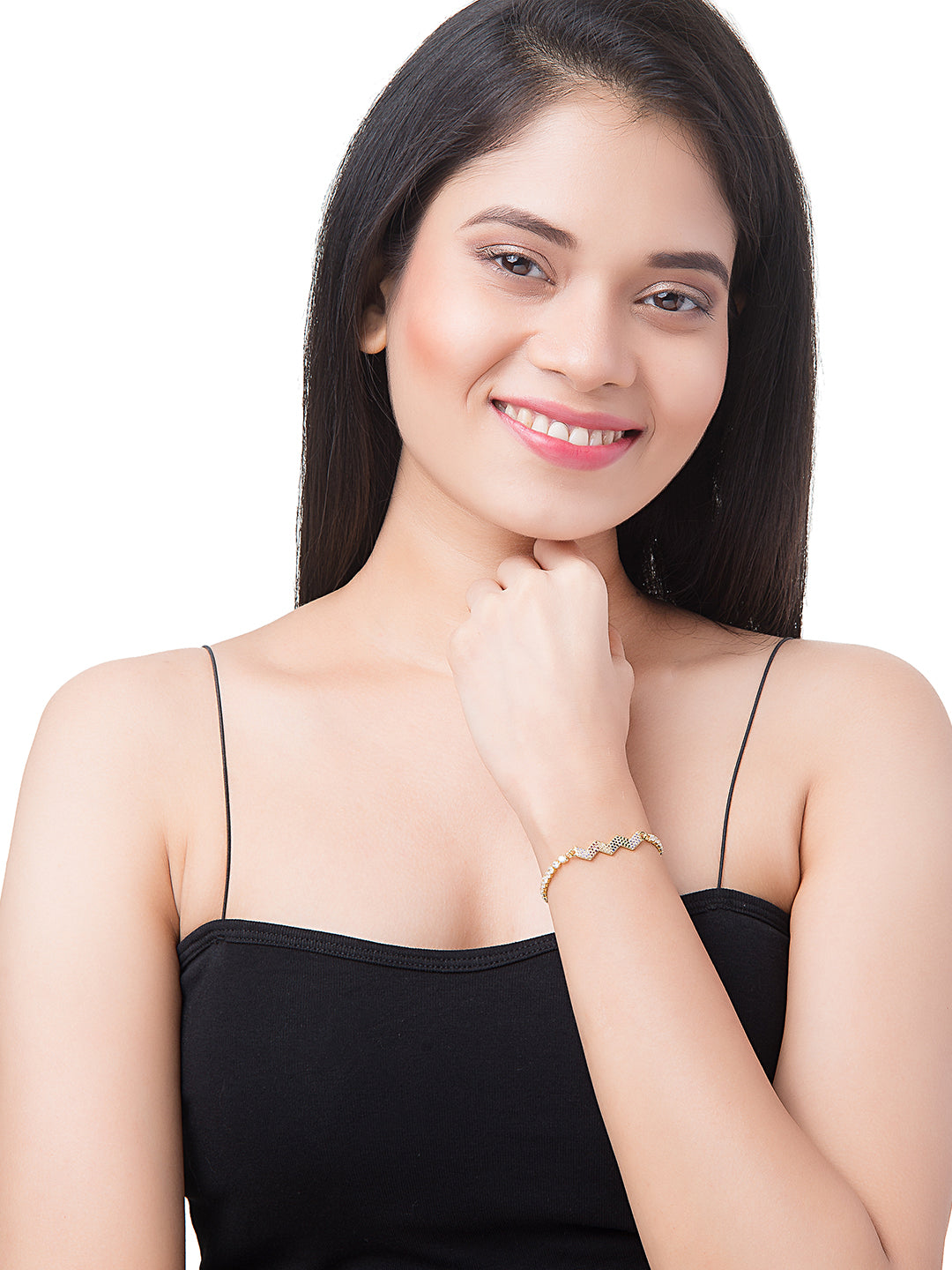 CZ Studded Gold Plated Designer Stylish and Latest Heartbeat & Couple Love Charm Bracelet for Girls & Women (MD_3240_G)