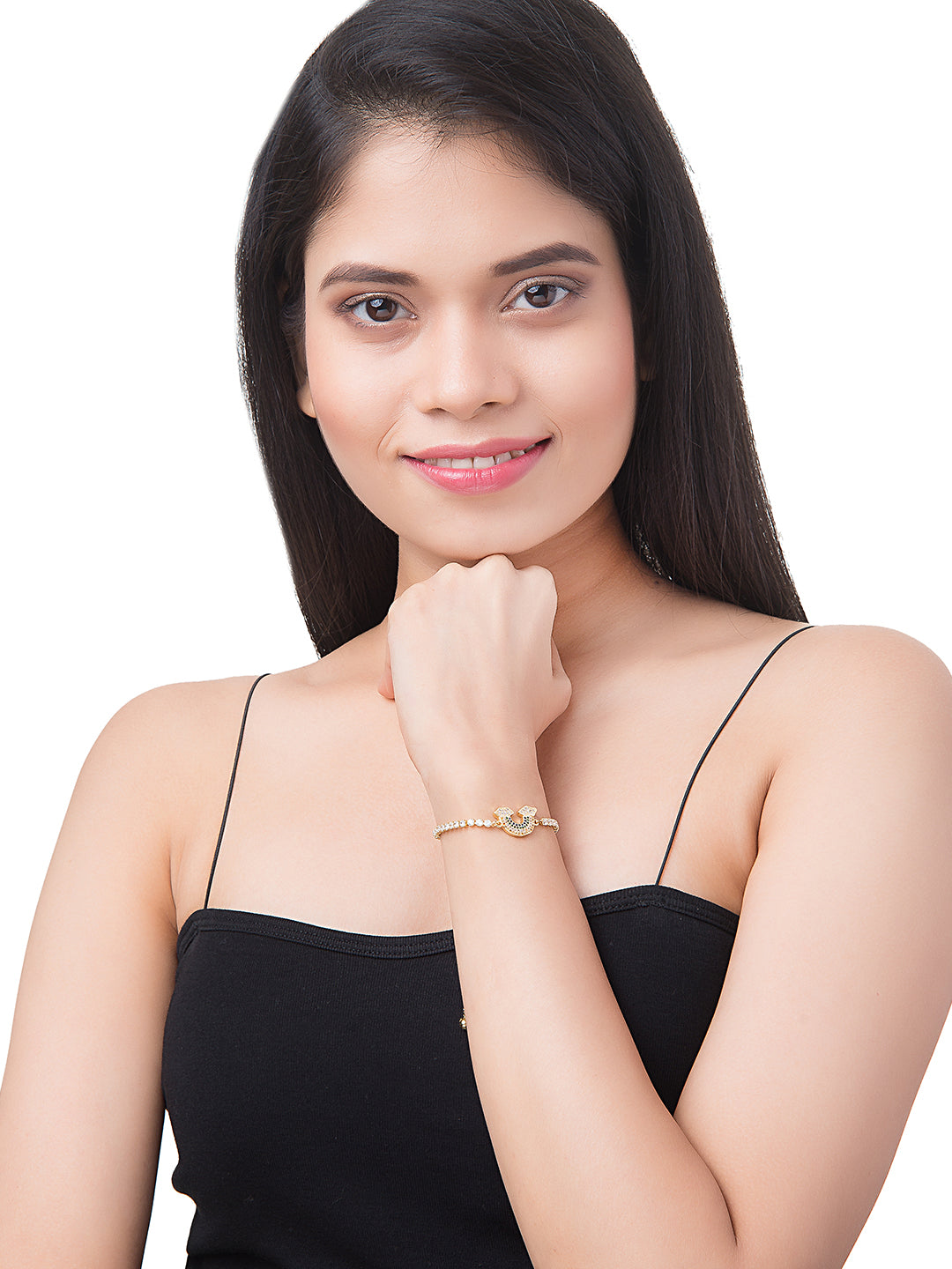 CZ Studded Gold Plated Stylish and Latest Designer Rainbow Charm Bracelet for Girls & Women (MD_3241_G)